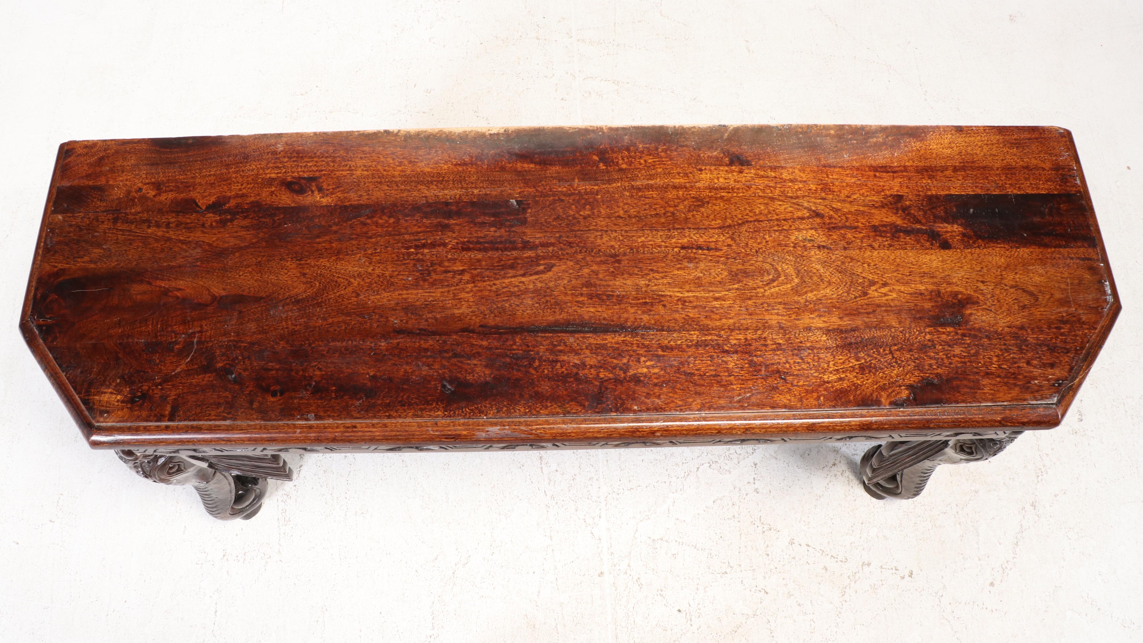 Indian Carved Hardwood Elephant Console Table