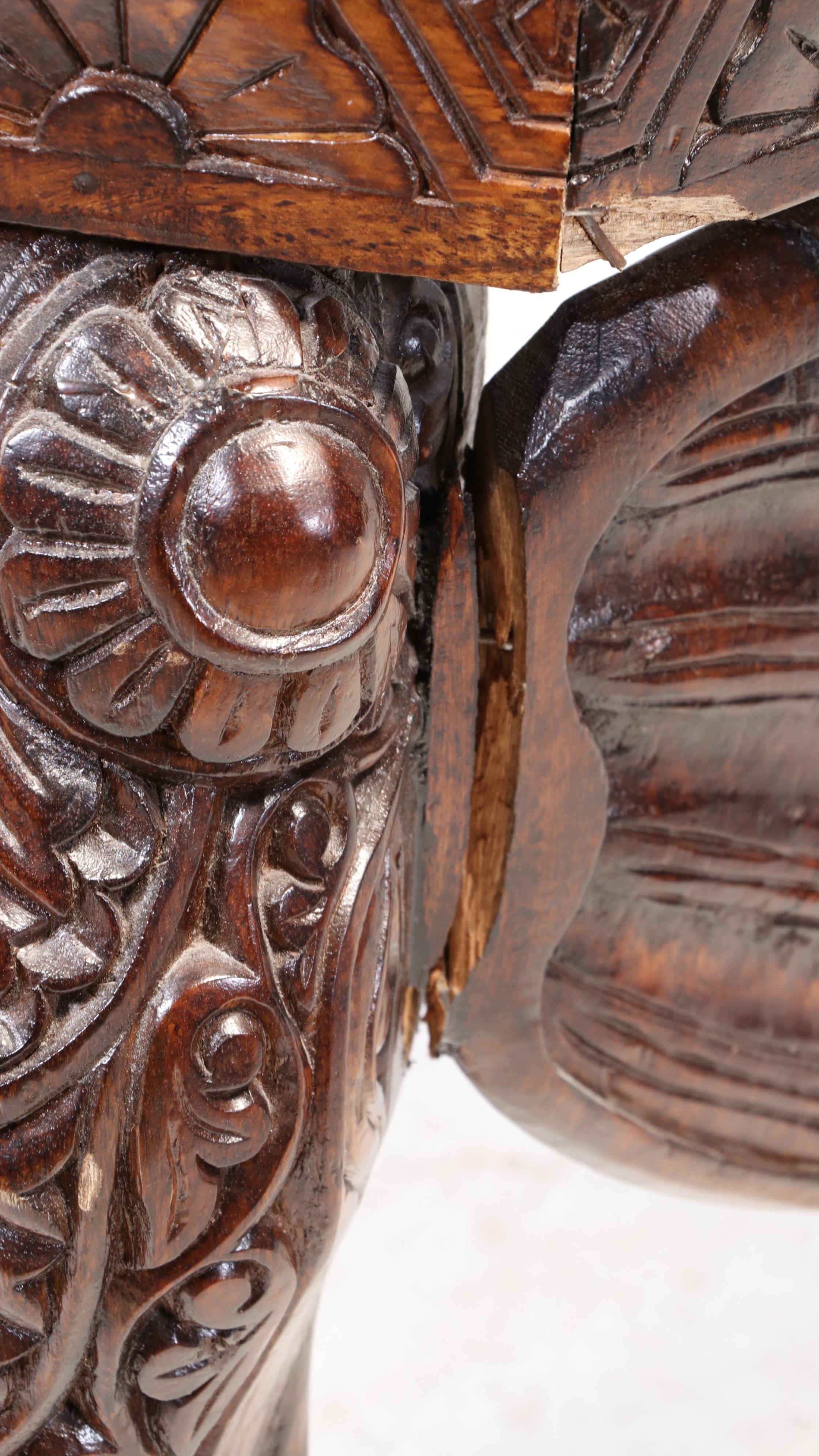 Indian Carved Hardwood Elephant Console Table
