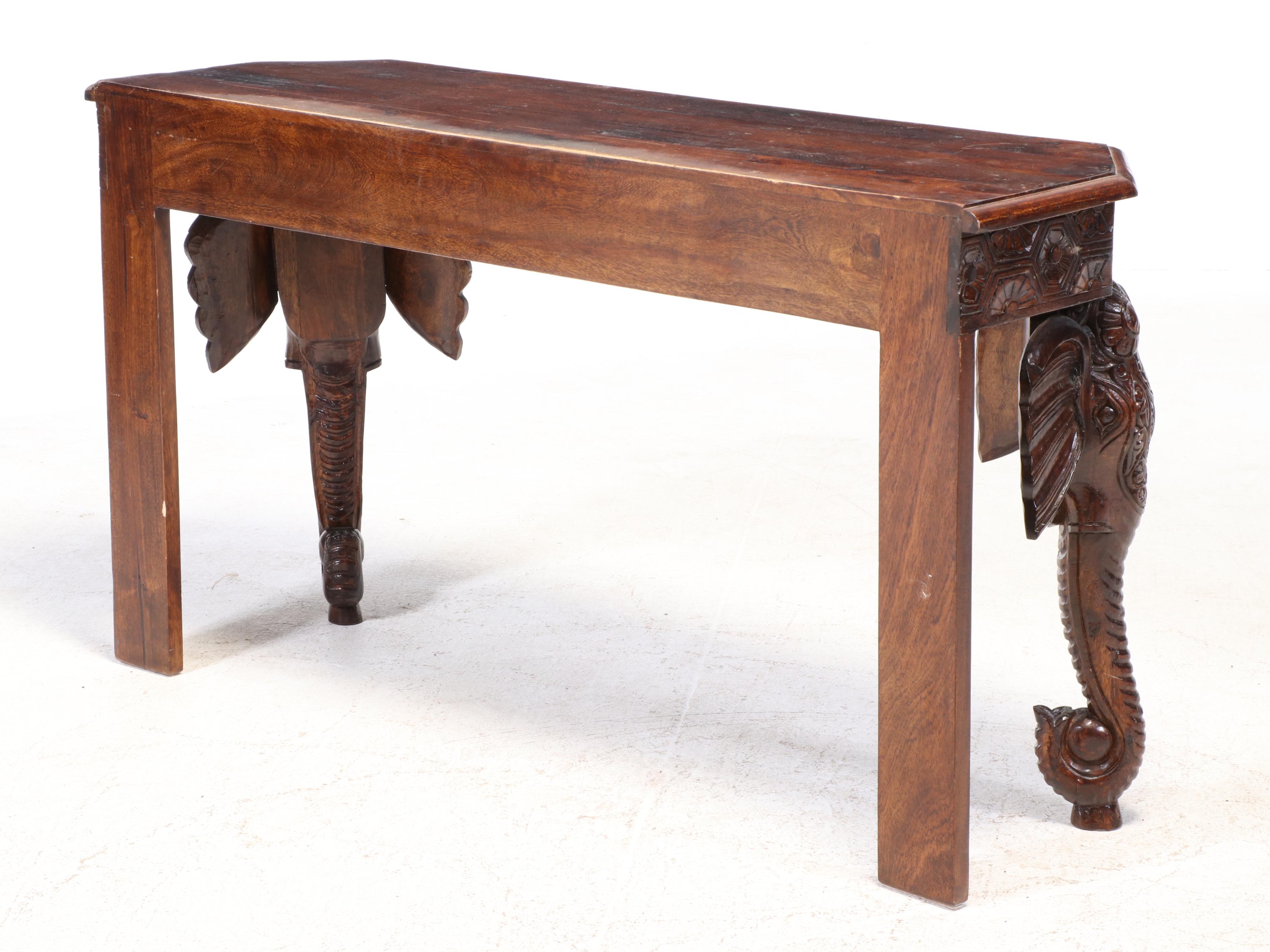 Indian Carved Hardwood Elephant Console Table