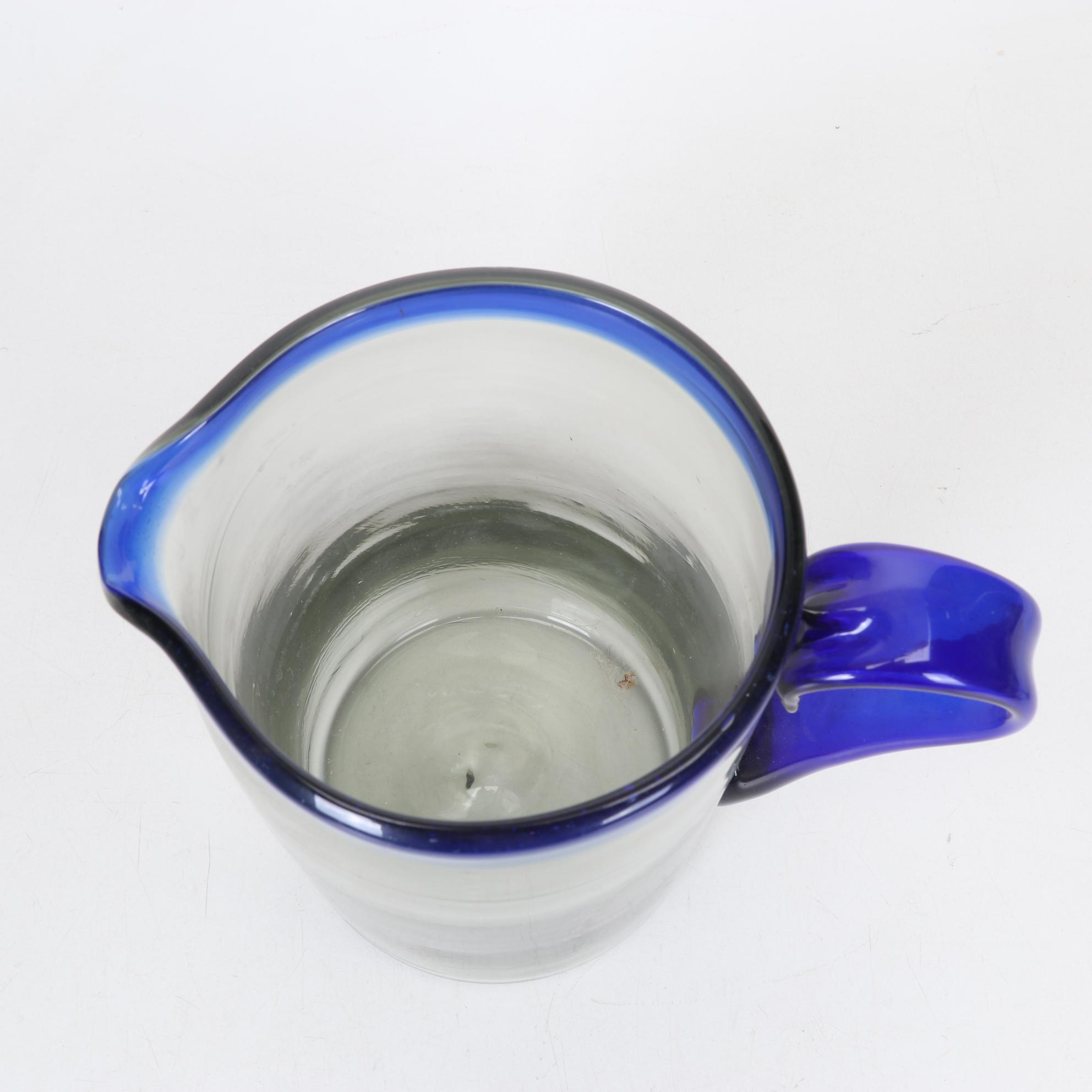 Mexican Hand Blown Glass Drink Set With Two Art Glass Stems