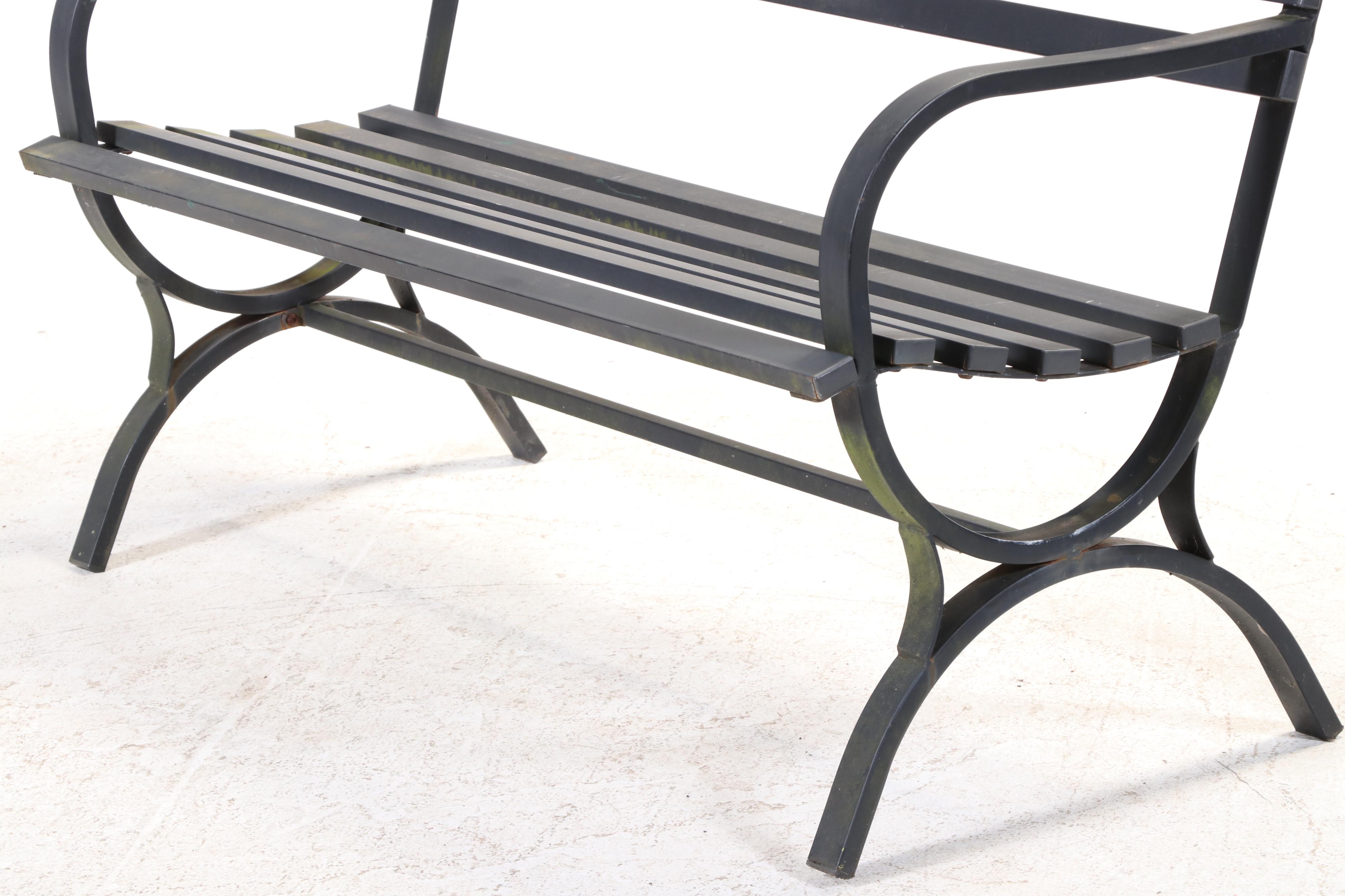 Slatted and Powder-Coated Metal Garden Bench