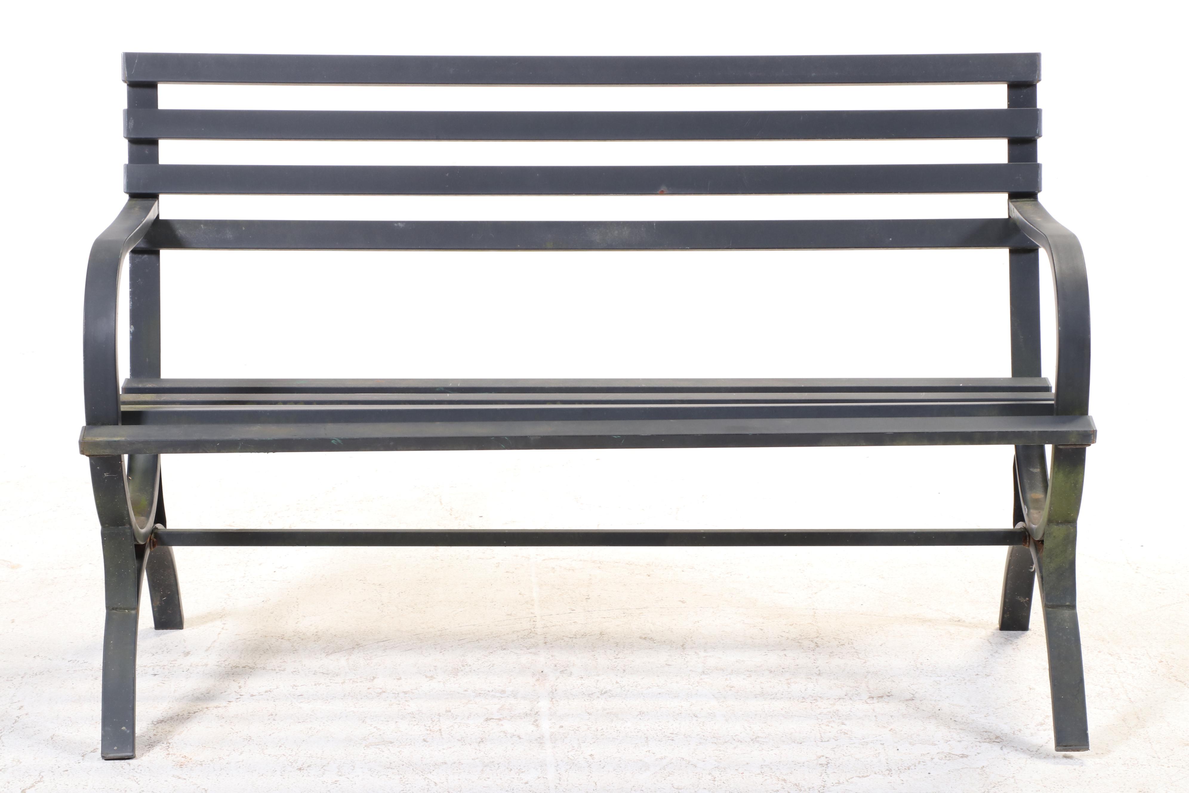 Slatted and Powder-Coated Metal Garden Bench
