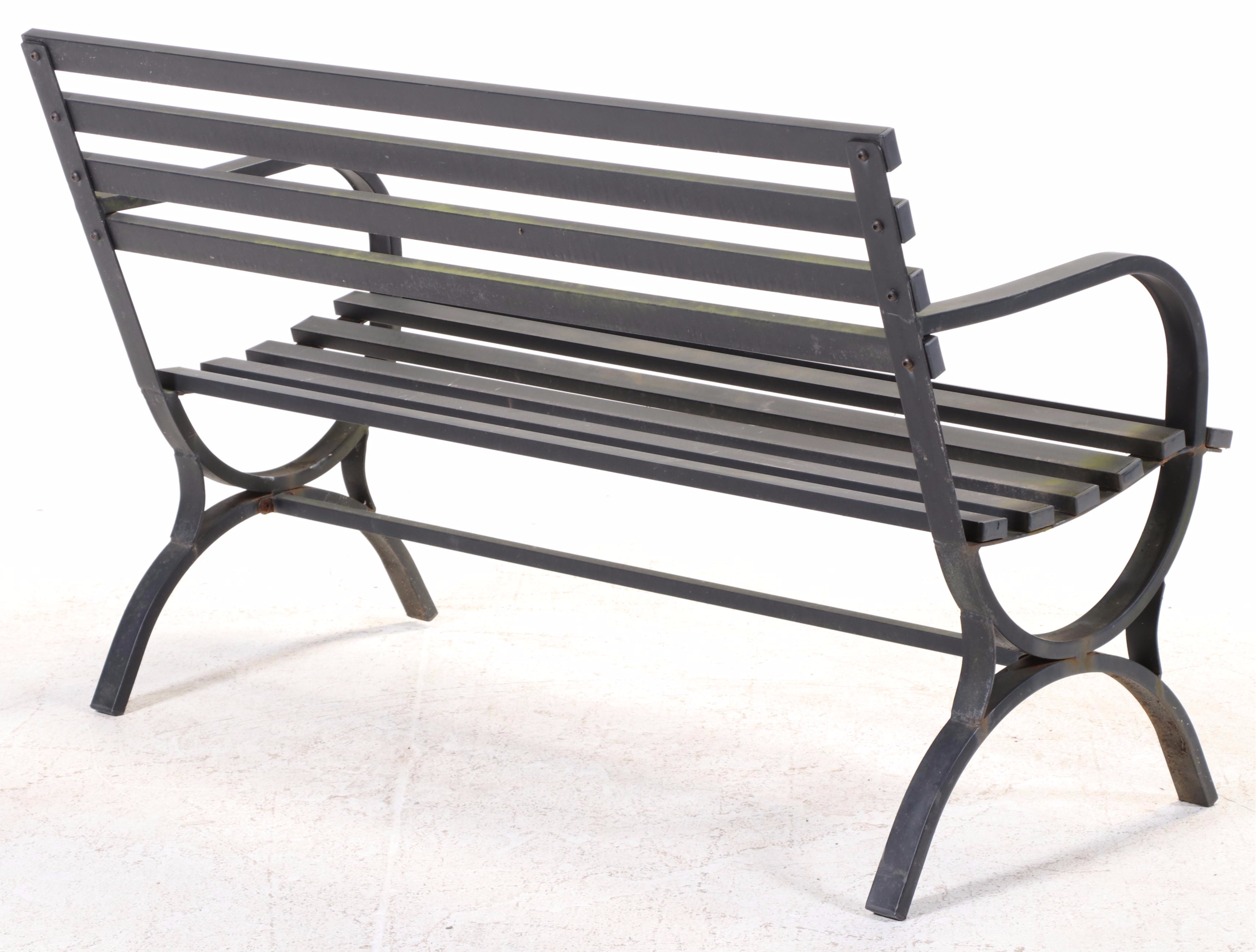 Slatted and Powder-Coated Metal Garden Bench