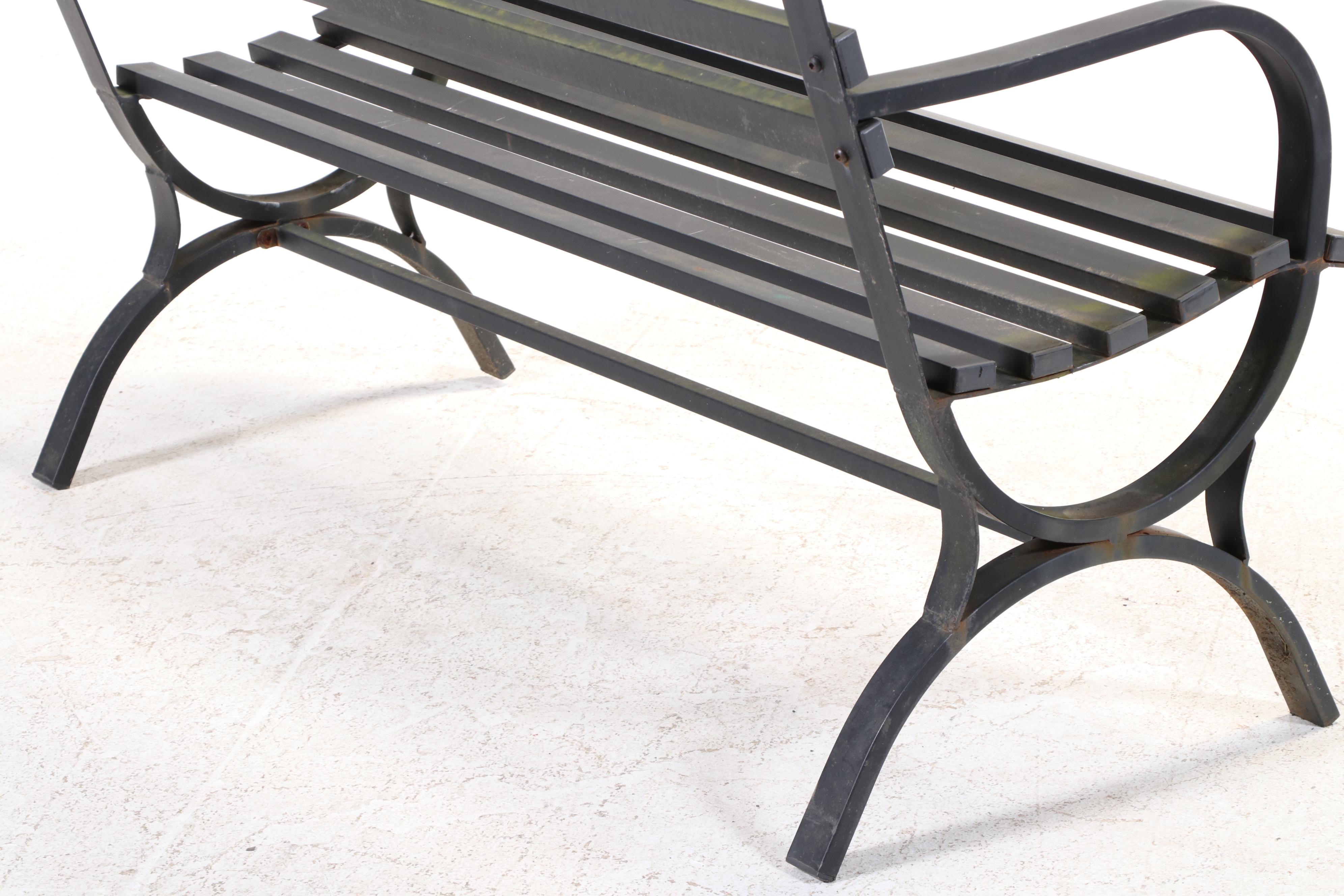 Slatted and Powder-Coated Metal Garden Bench