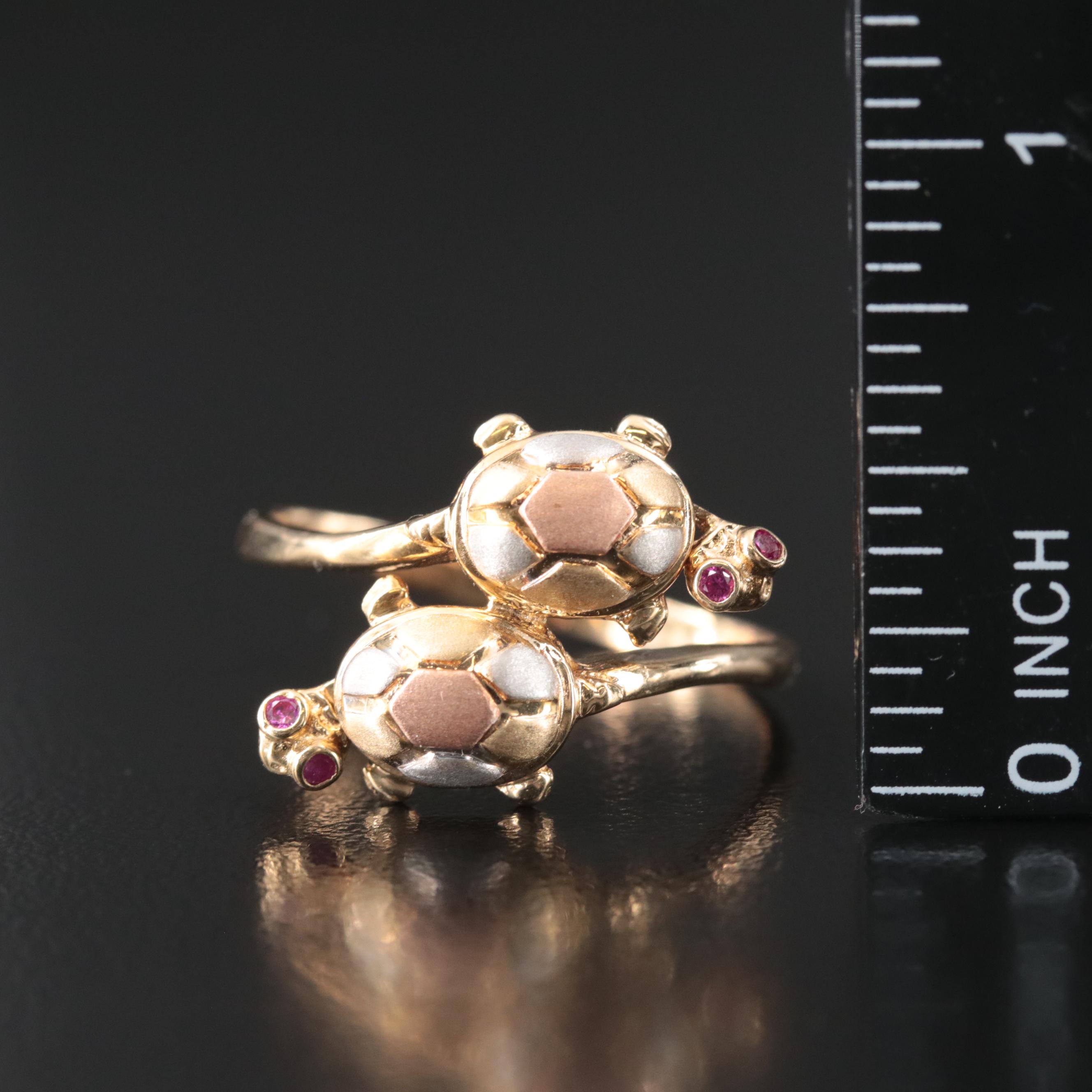 14K Turtle Ring with Articulated Heads and 10K Turtle Pendant
