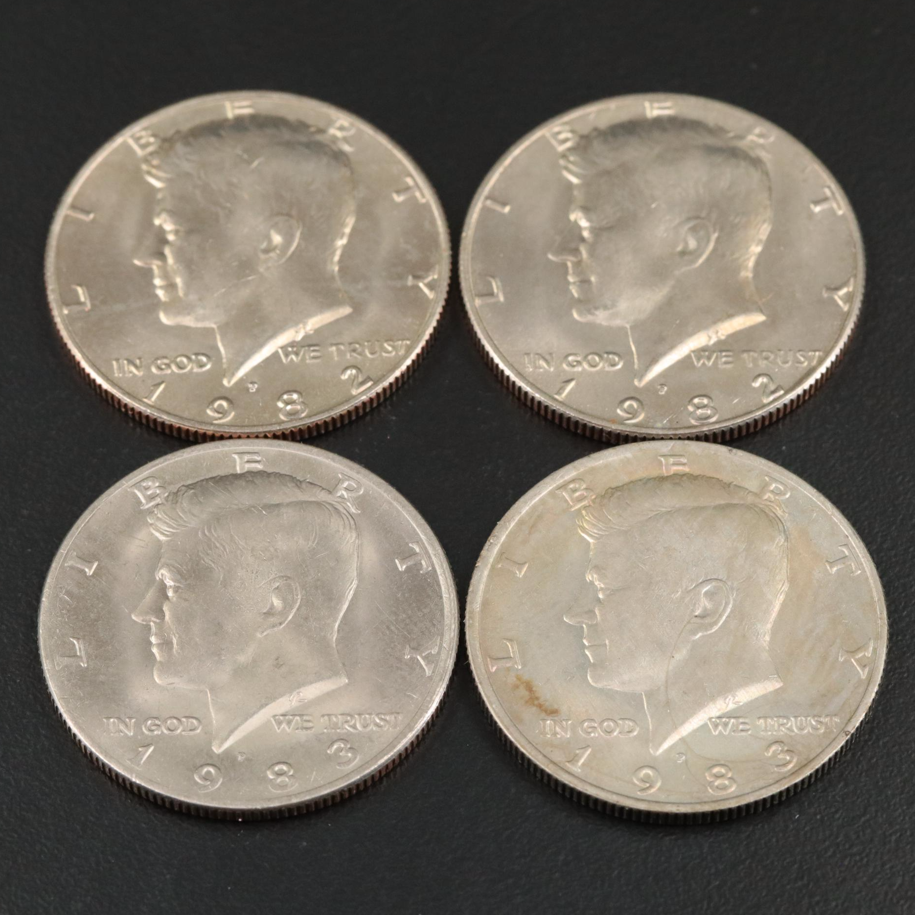 Seven Rolls of Kennedy Half Dollars, 70s to 90s