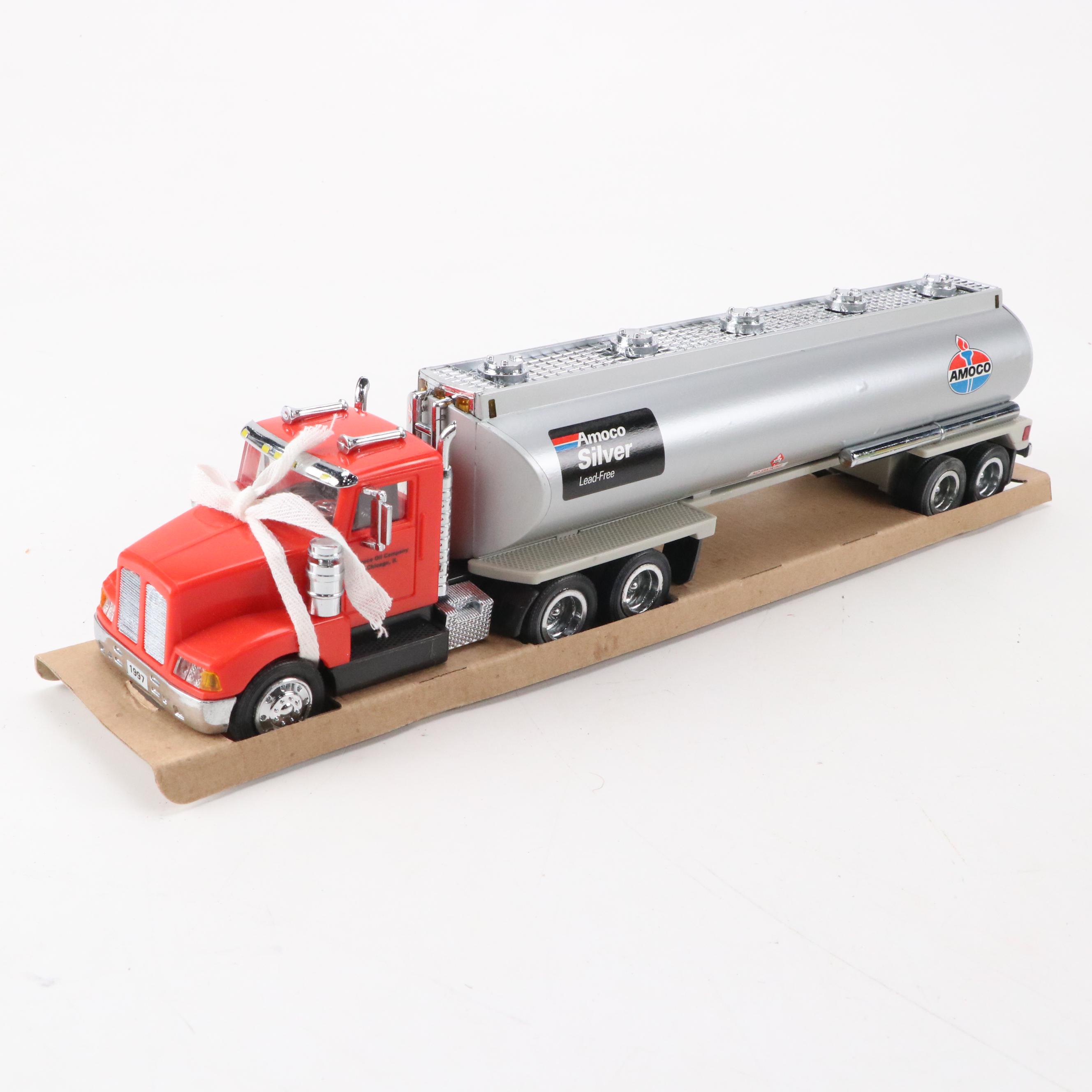 Amoco Toy Tanker Truck with Toy Fire Truck, Softball Glove and Baseballs