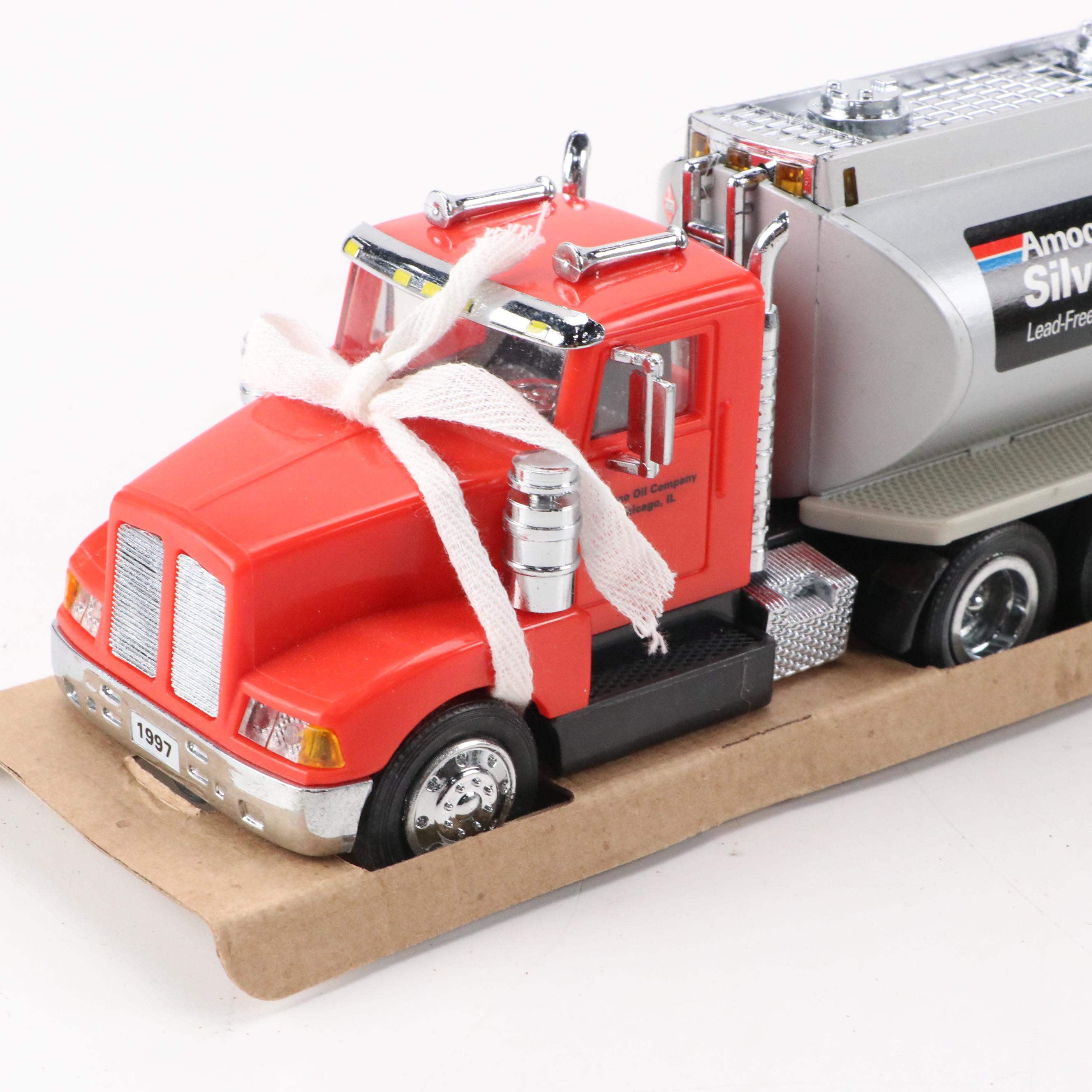 Amoco Toy Tanker Truck with Toy Fire Truck, Softball Glove and Baseballs
