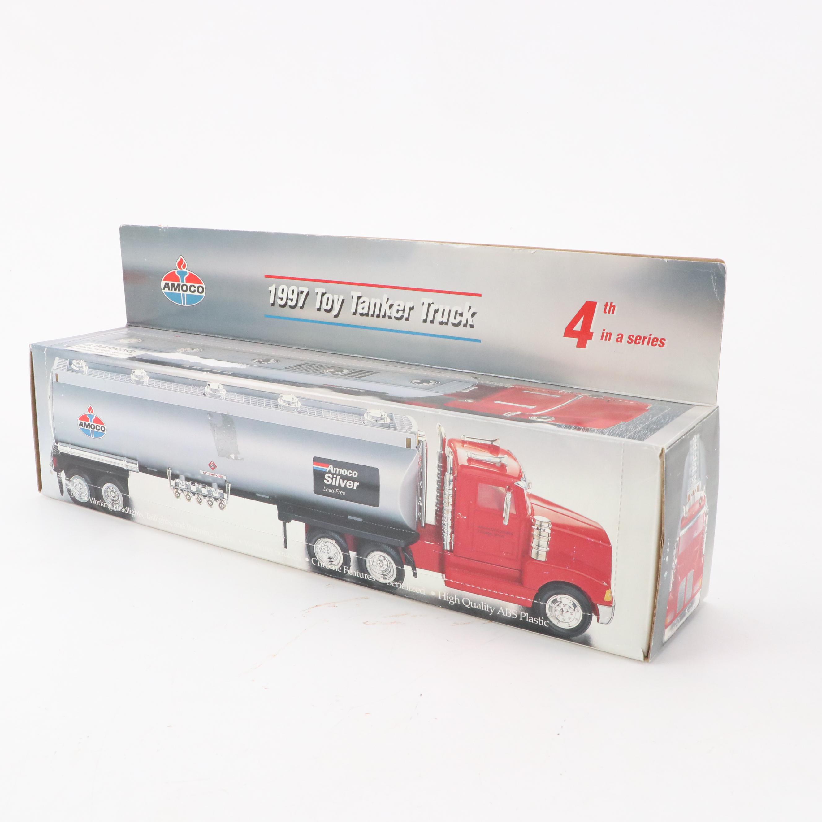 Amoco Toy Tanker Truck with Toy Fire Truck, Softball Glove and Baseballs