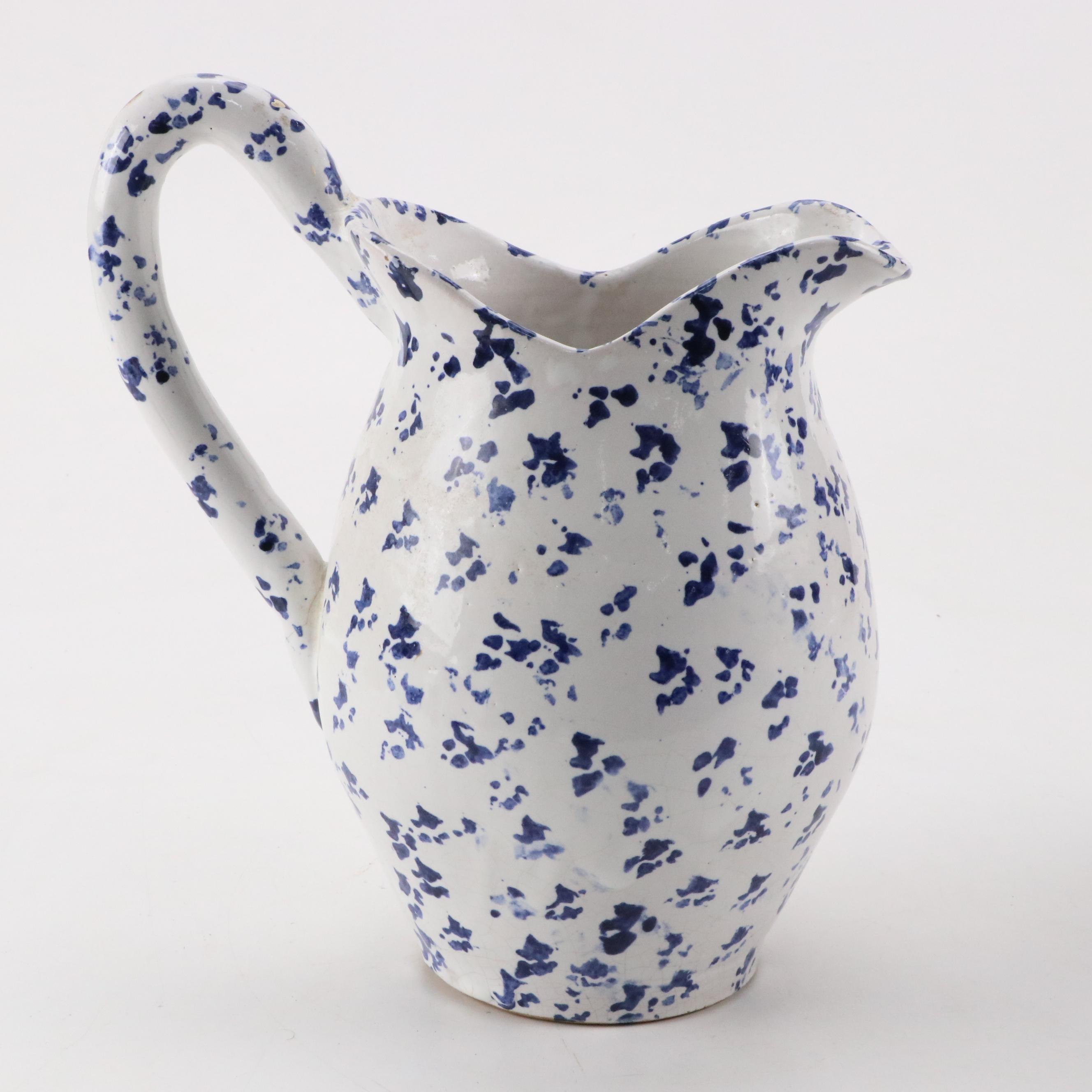 Bybee Pottery Blue and White Spongeware Pitcher and Washbasin