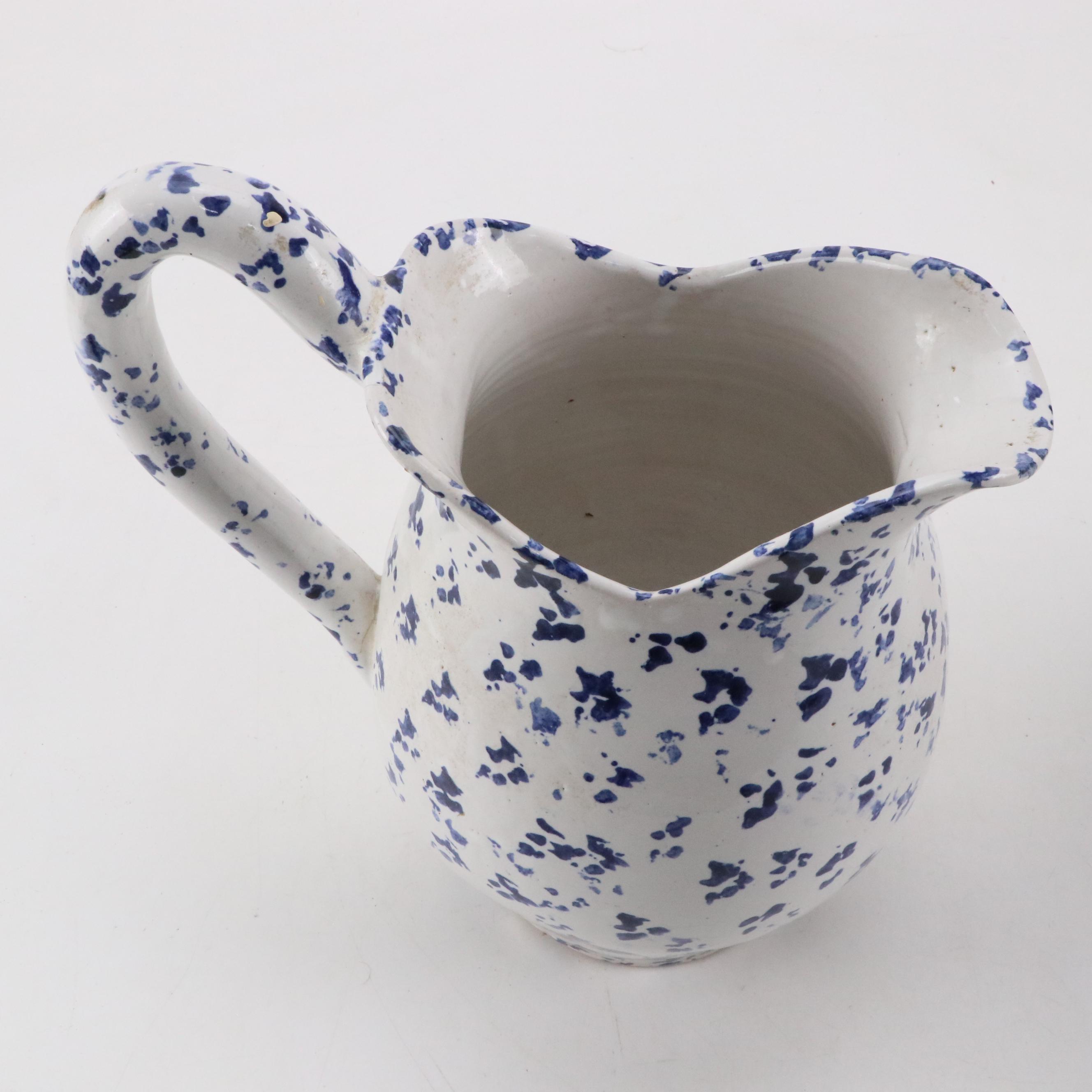 Bybee Pottery Blue and White Spongeware Pitcher and Washbasin