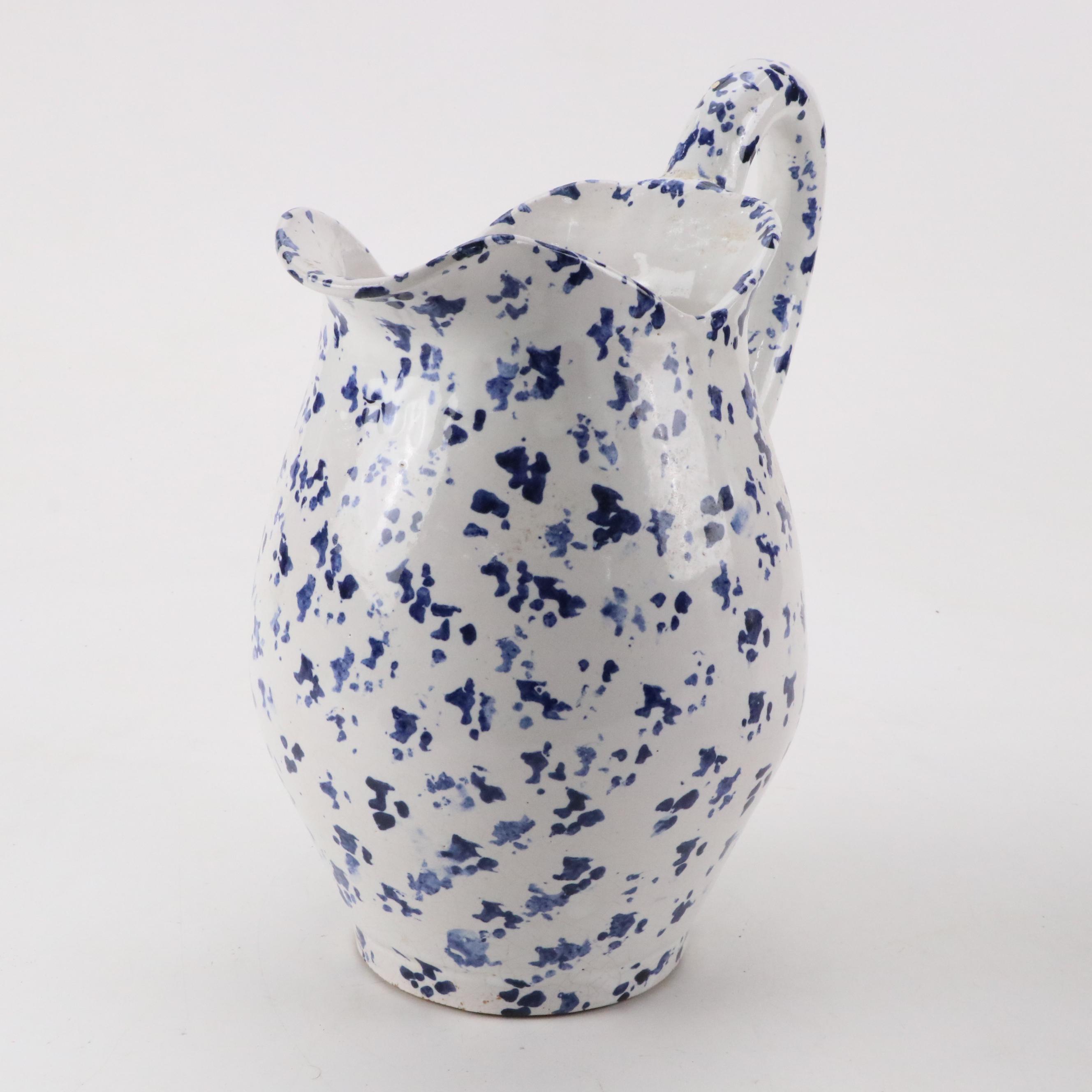 Bybee Pottery Blue and White Spongeware Pitcher and Washbasin