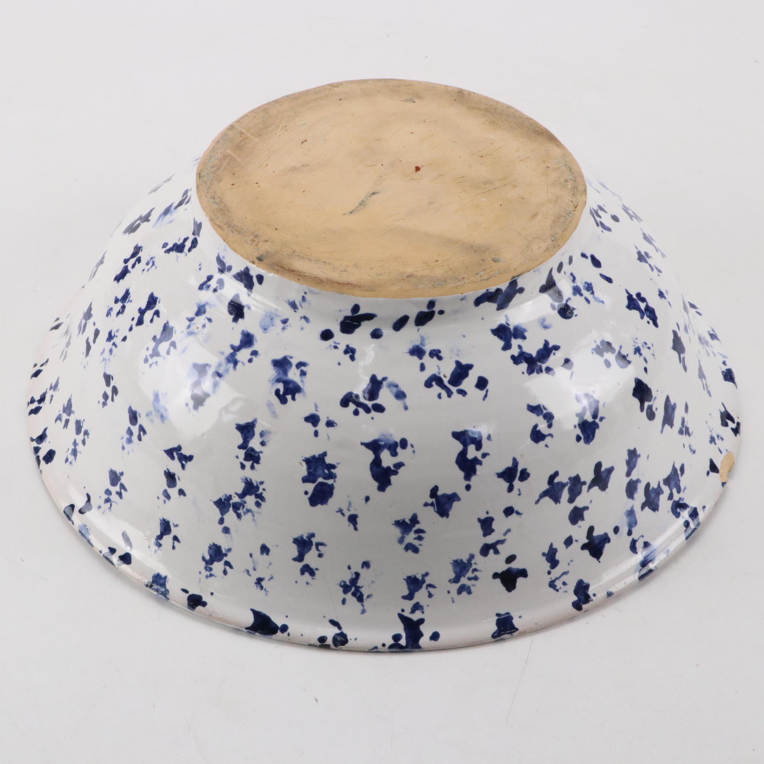 Bybee Pottery Blue and White Spongeware Pitcher and Washbasin