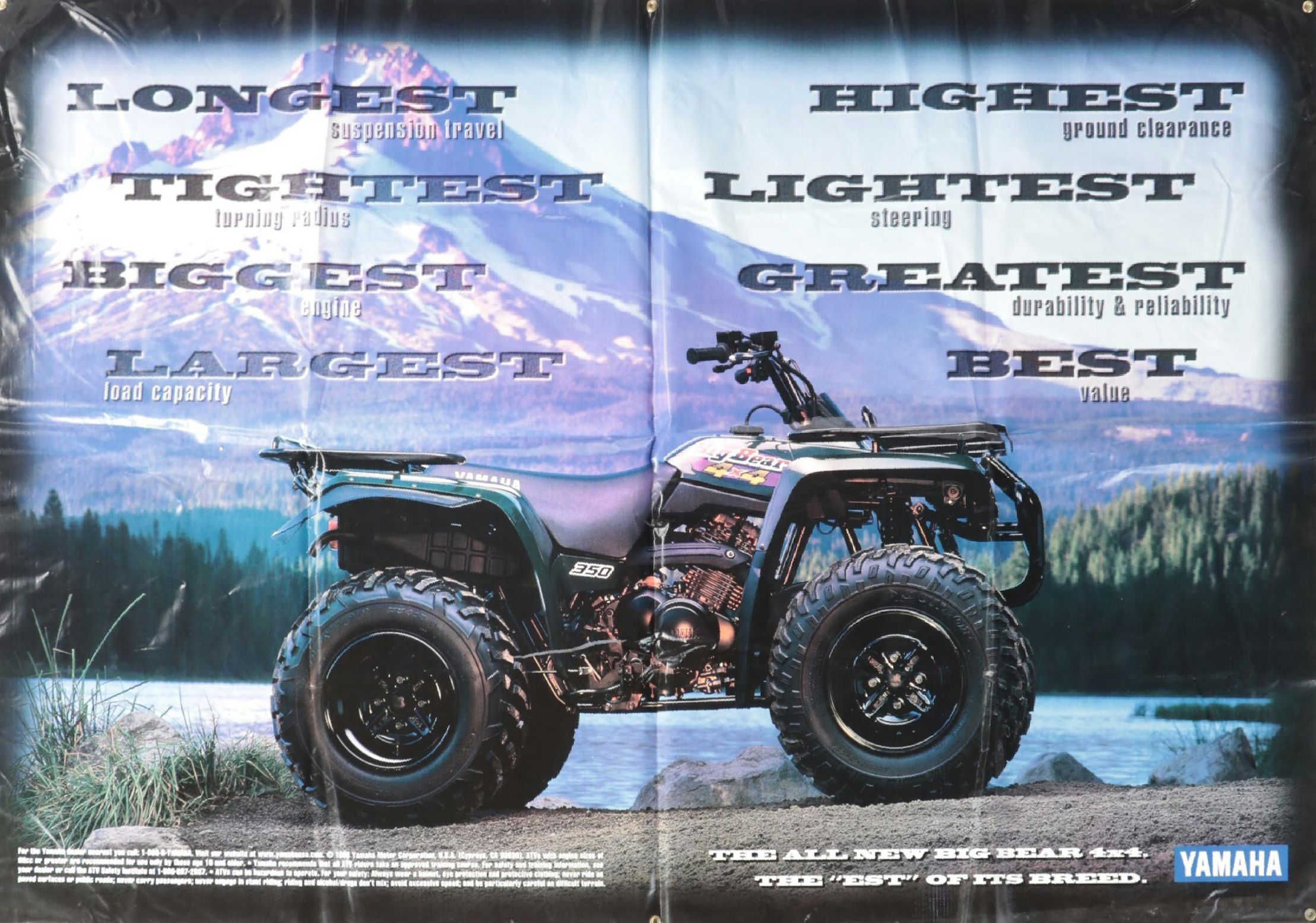 Yamaha Big Bear 350 4x4 ATV Vinyl Banner Advertisement, 1996