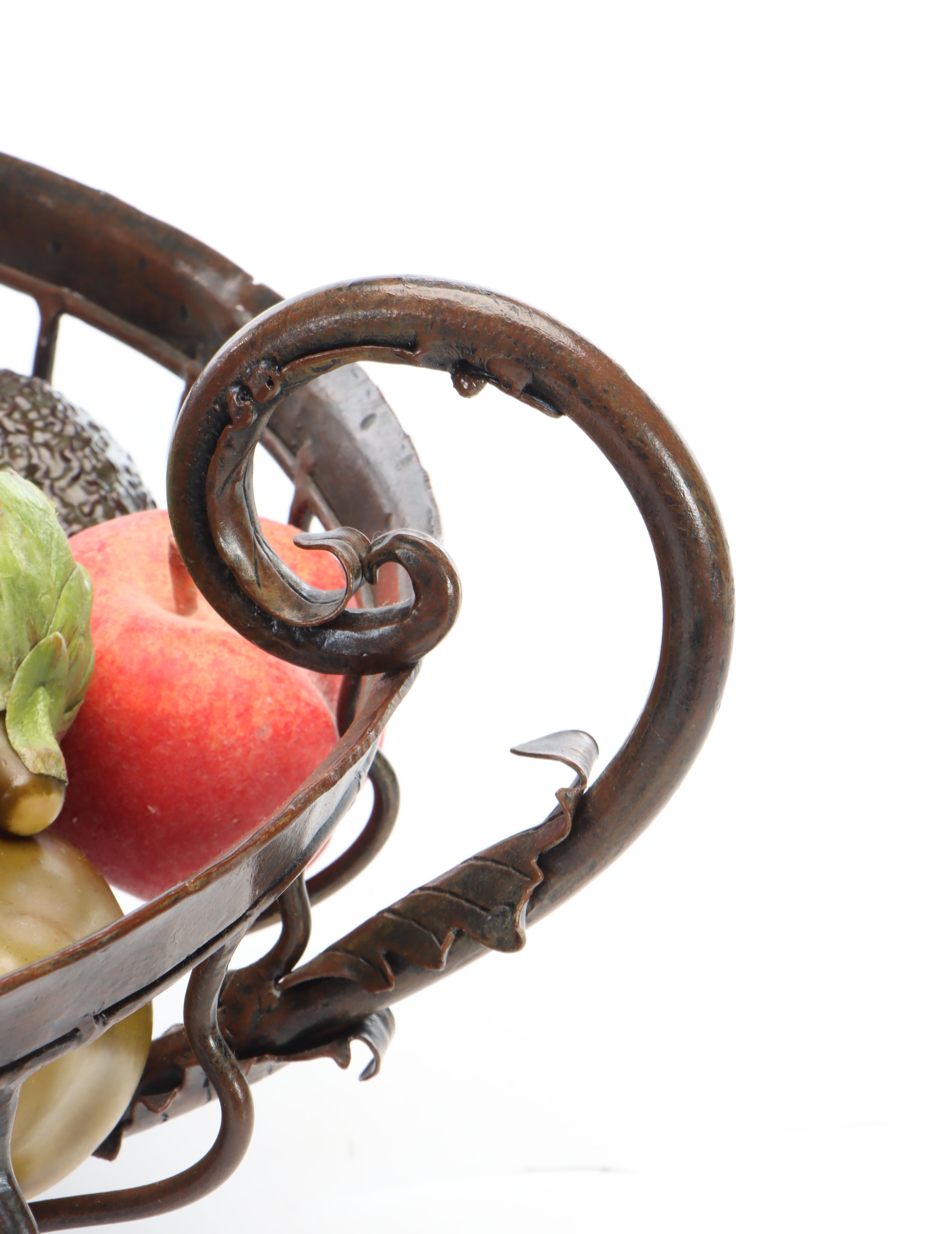 Metal Footed Fruit Bowl with Artificial Fruits and Vegetables