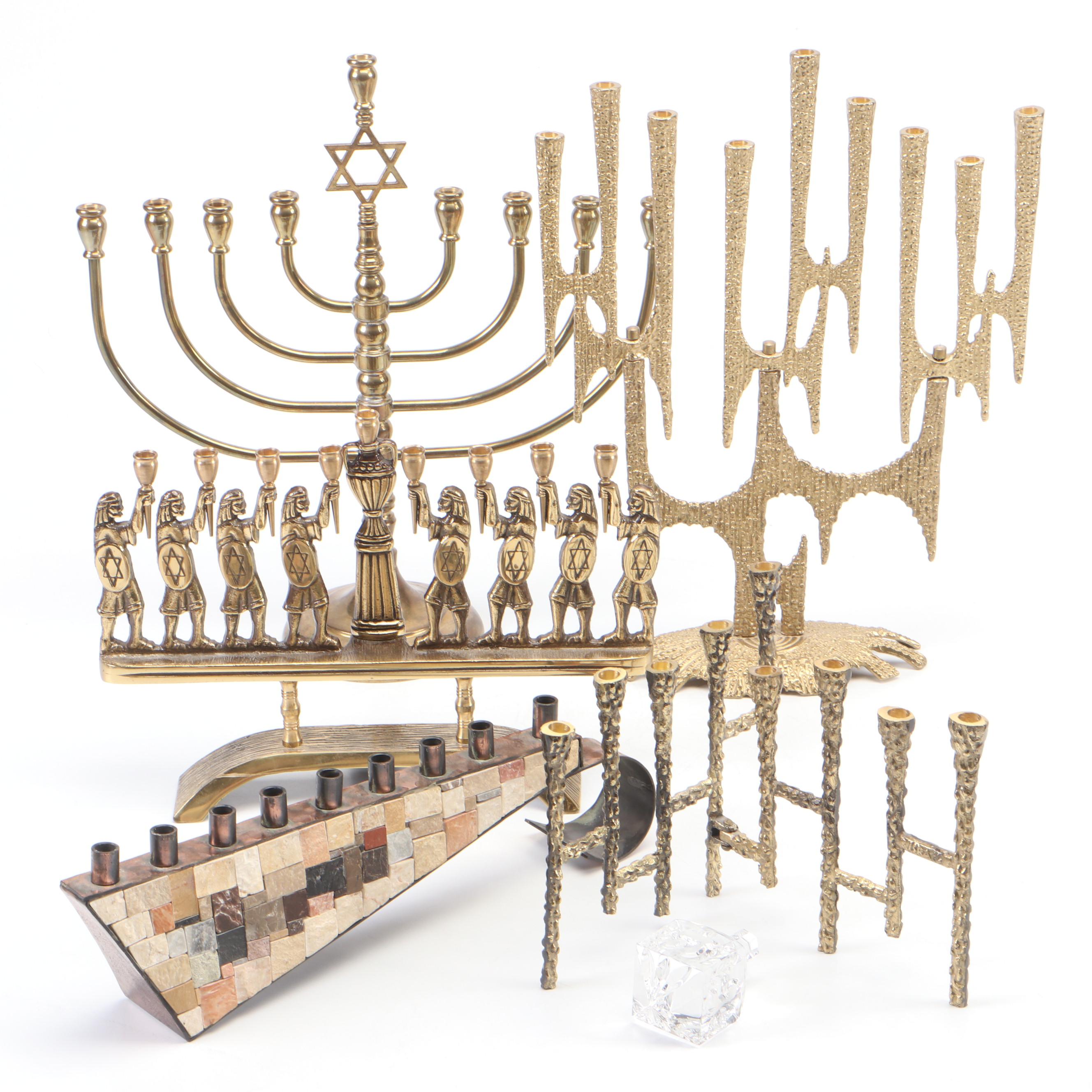 Eilon Mosaics Stone and Metal Menorah with Crystal Dreidel with More