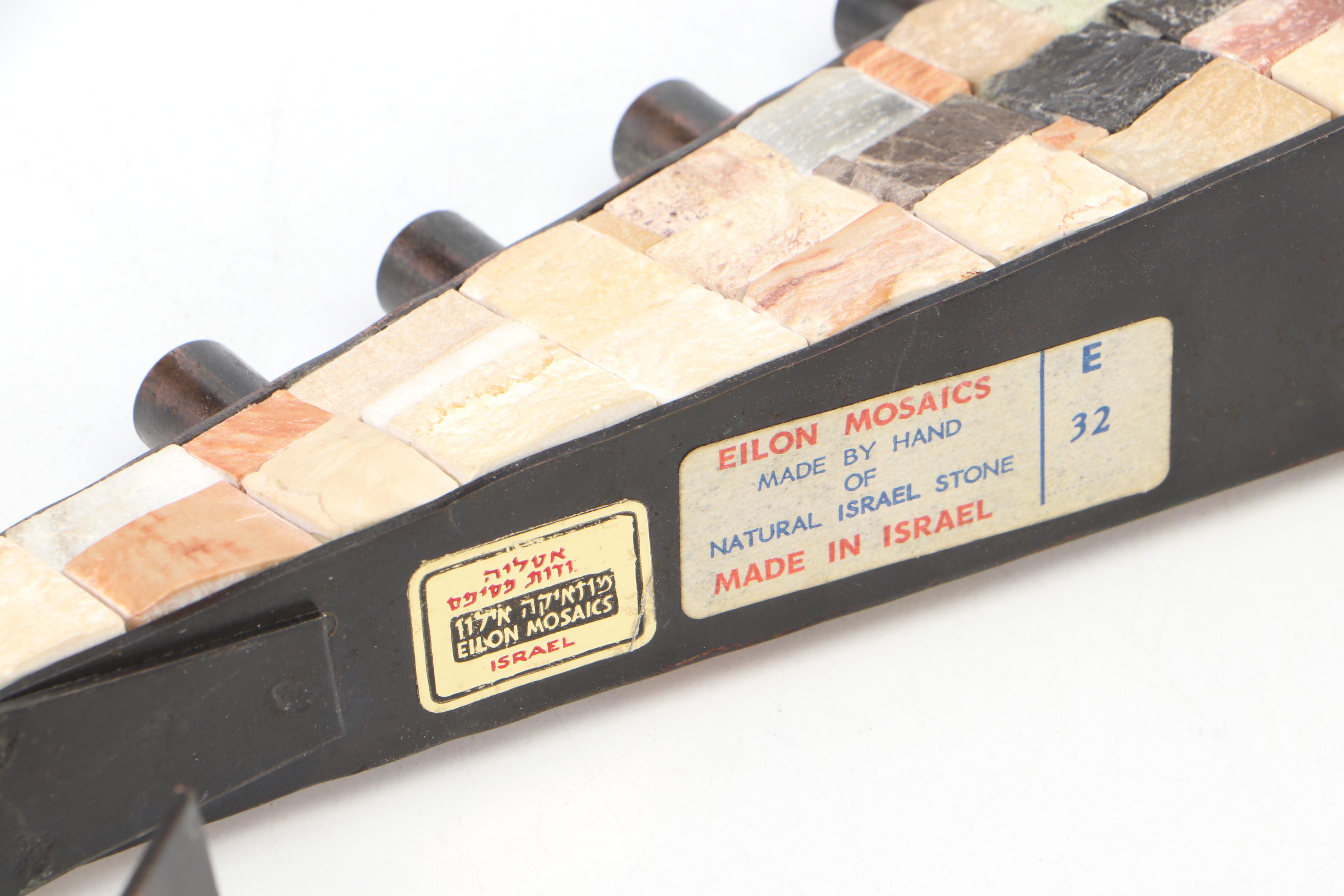 Eilon Mosaics Stone and Metal Menorah with Crystal Dreidel with More