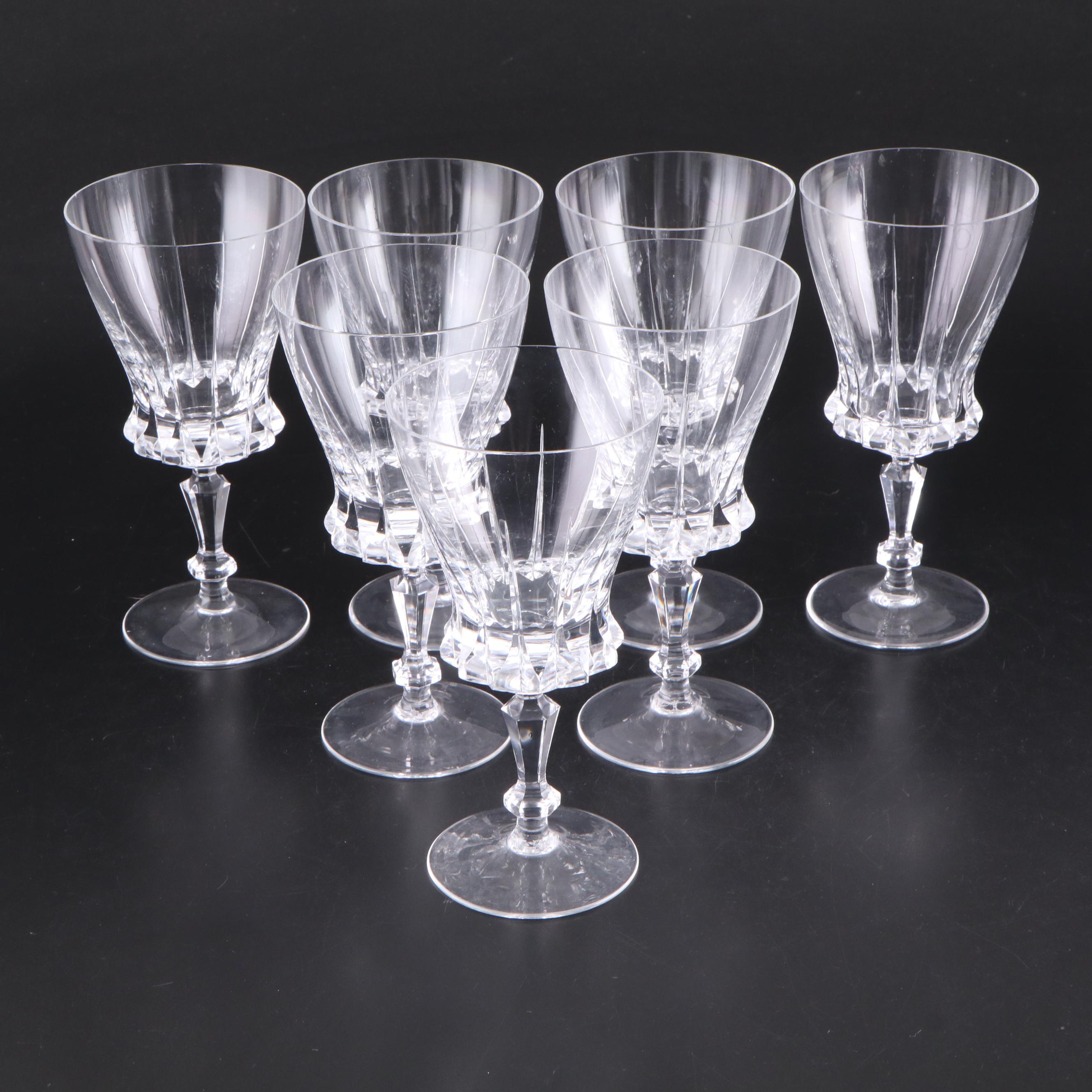 Atlantis Decanter with Other Crystal Stemware and Silver Plate Footed Tray