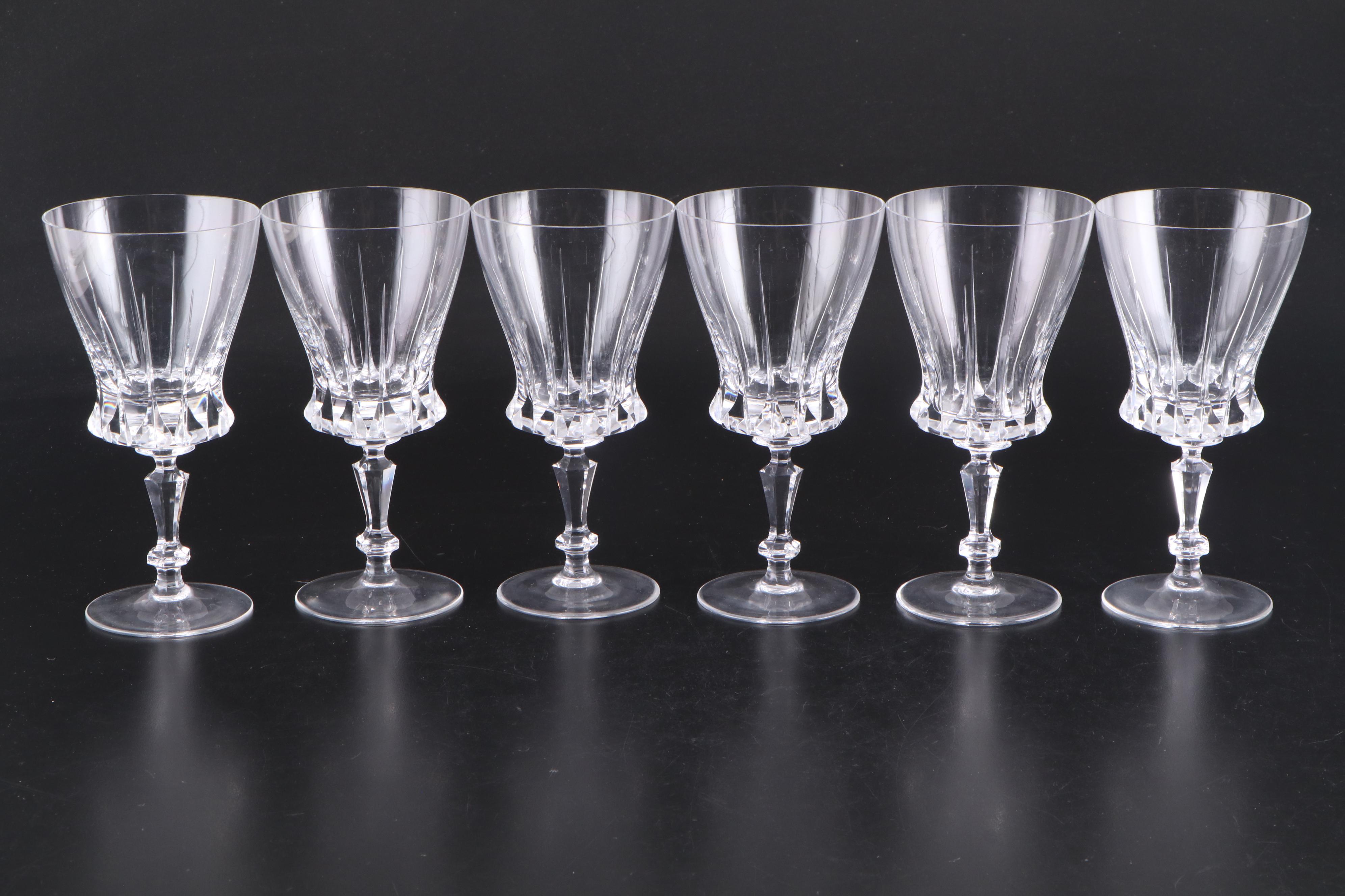 Atlantis Decanter with Other Crystal Stemware and Silver Plate Footed Tray