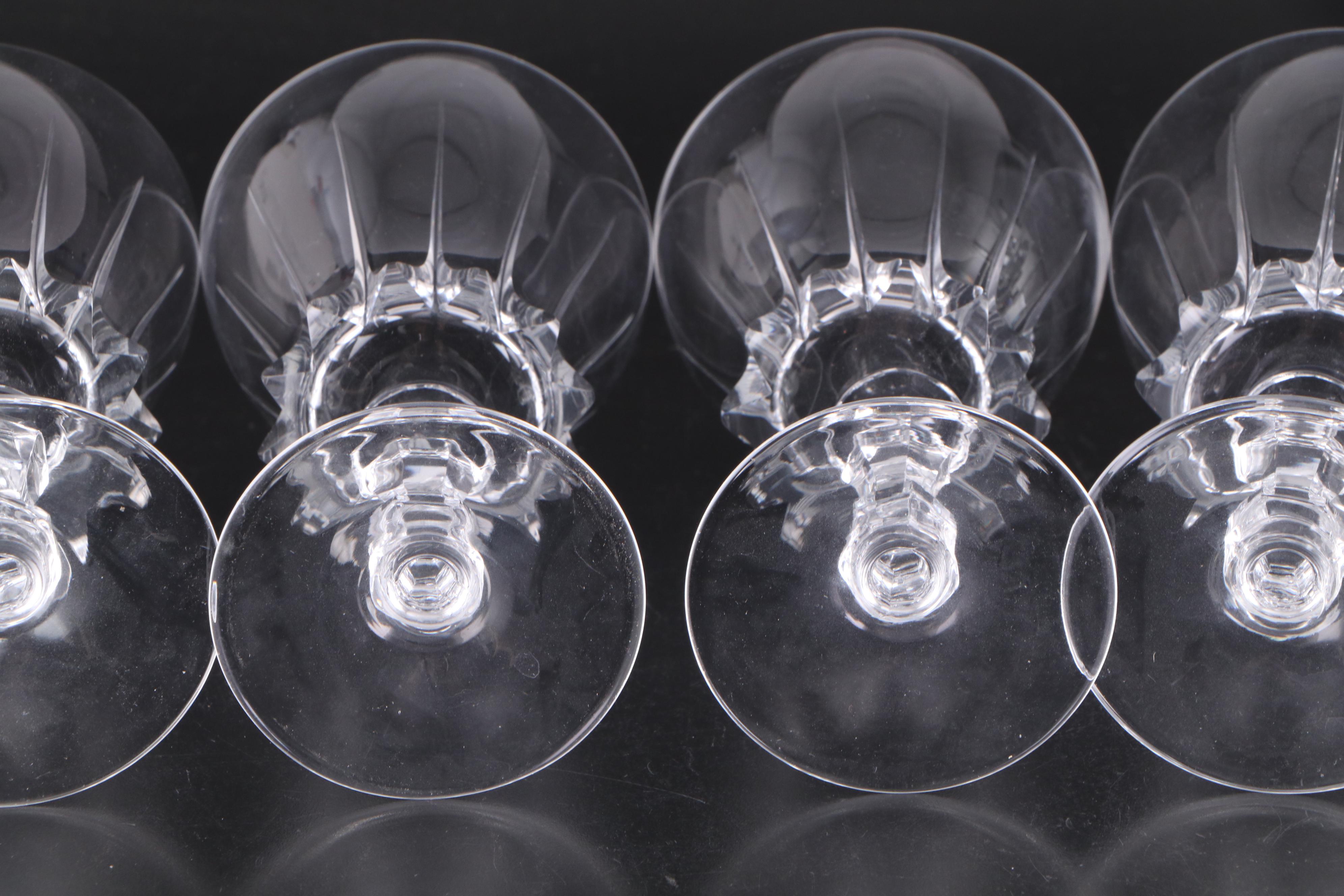 Atlantis Decanter with Other Crystal Stemware and Silver Plate Footed Tray