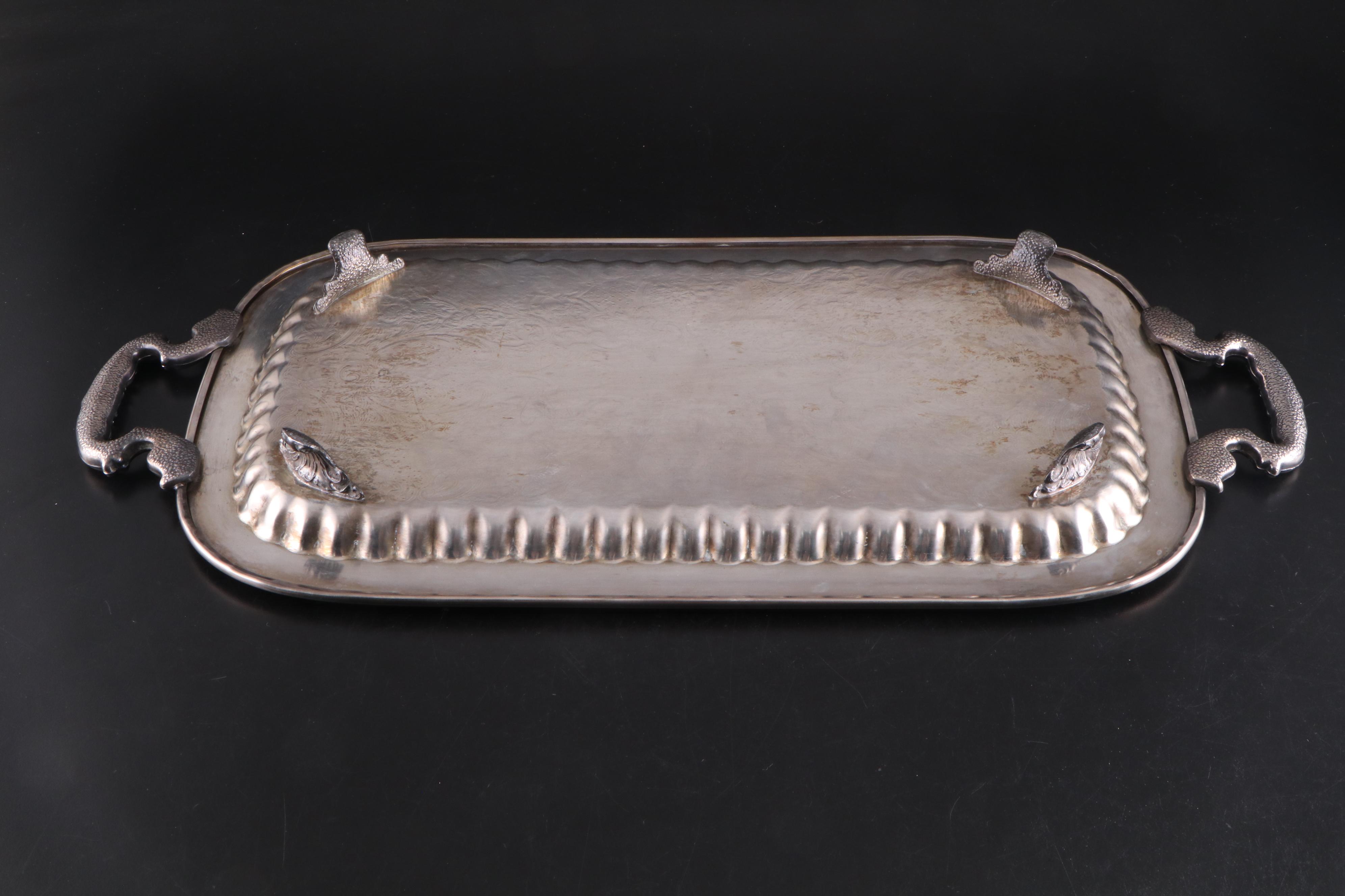 Atlantis Decanter with Other Crystal Stemware and Silver Plate Footed Tray