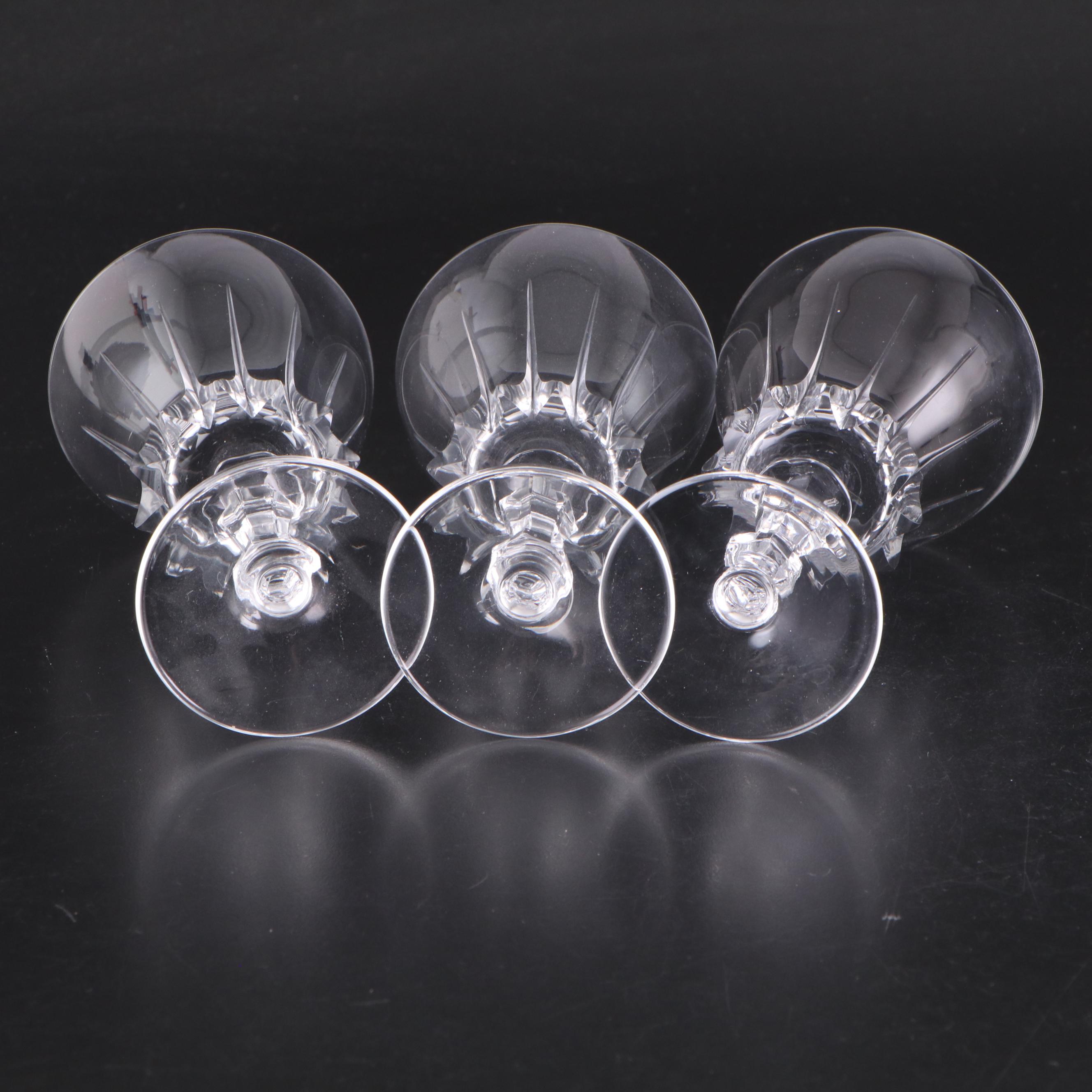 Atlantis Decanter with Other Crystal Stemware and Silver Plate Footed Tray