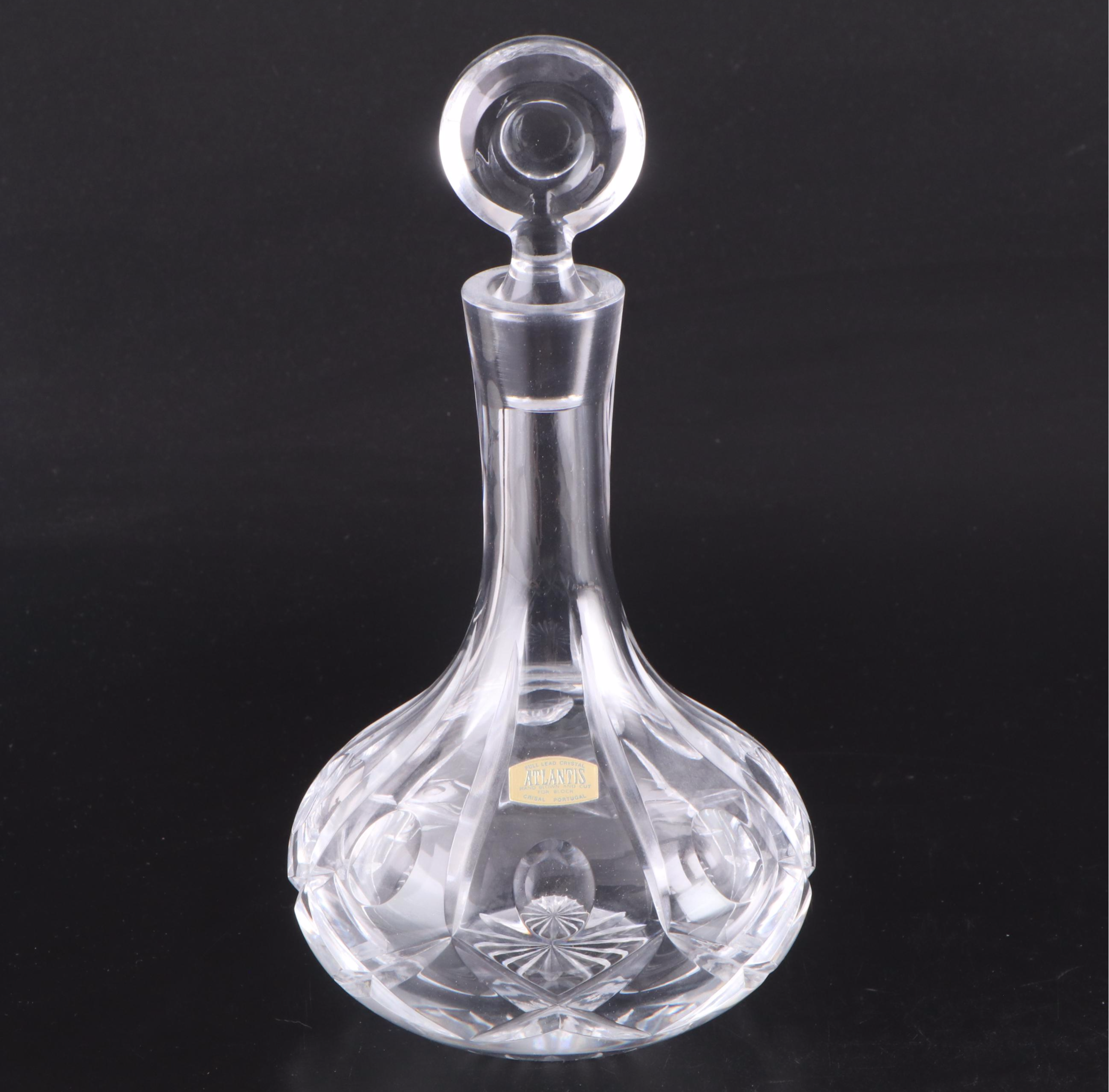 Atlantis Decanter with Other Crystal Stemware and Silver Plate Footed Tray