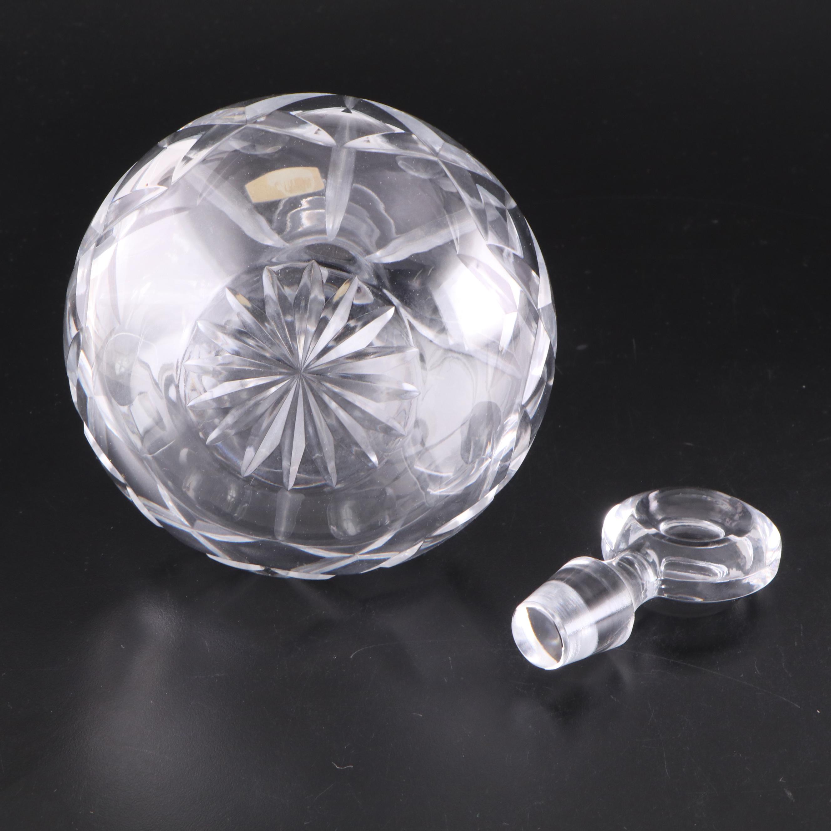 Atlantis Decanter with Other Crystal Stemware and Silver Plate Footed Tray