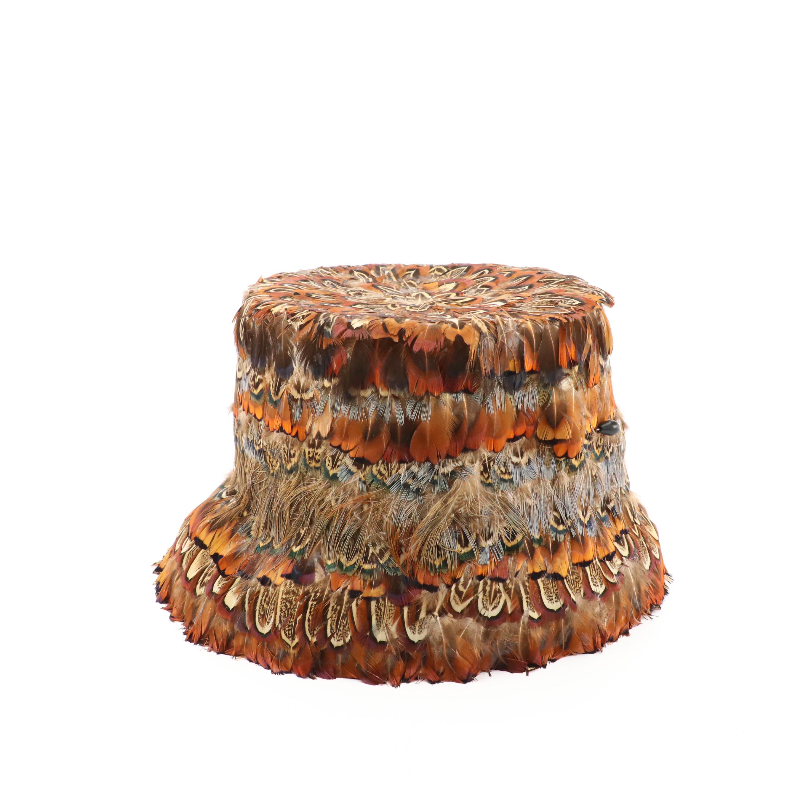 Natural Pheasant Plumage Feather Bucket Hat with Box