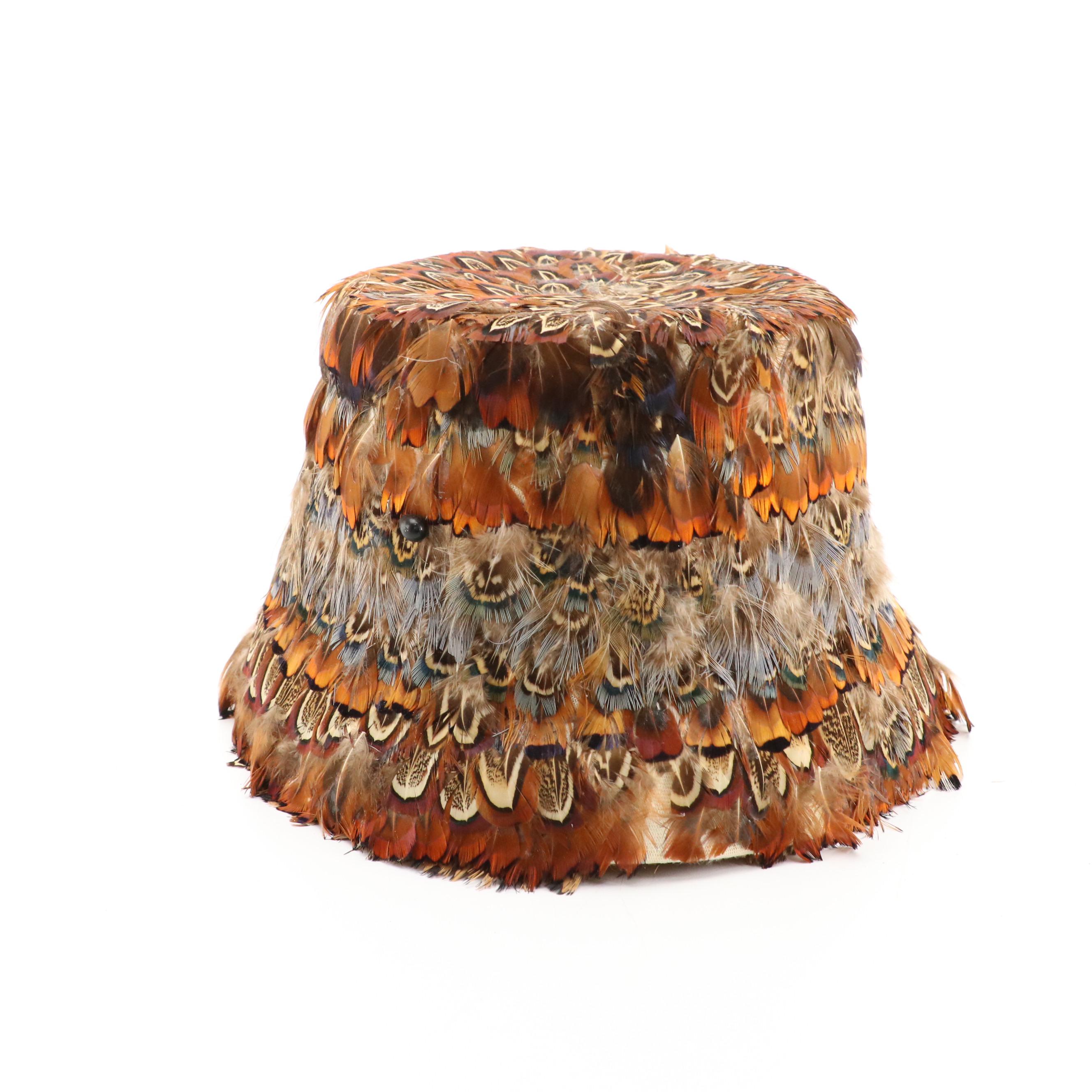 Natural Pheasant Plumage Feather Bucket Hat with Box