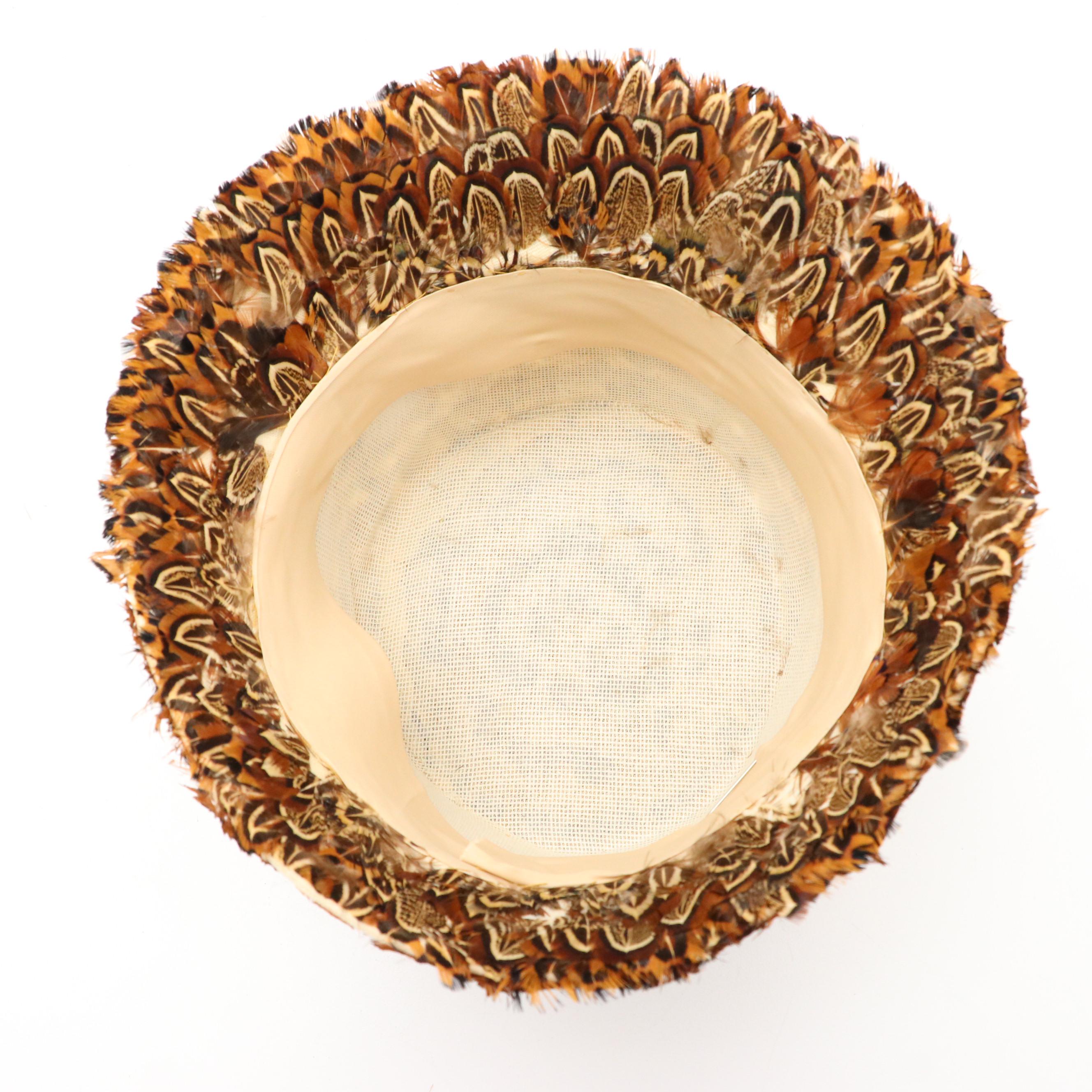 Natural Pheasant Plumage Feather Bucket Hat with Box