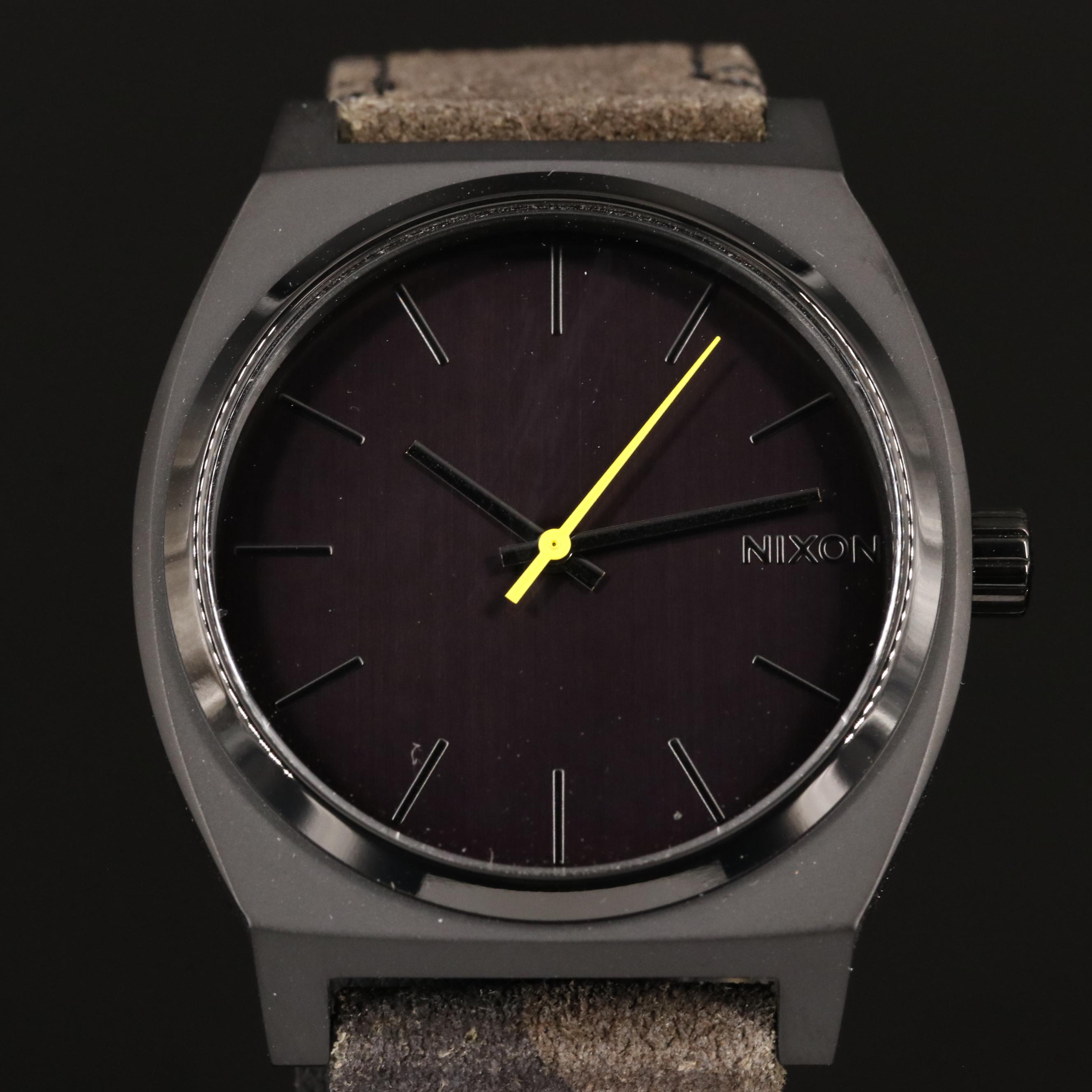 Nixon Time Teller Watch in Black and Camouflage Leather with Box