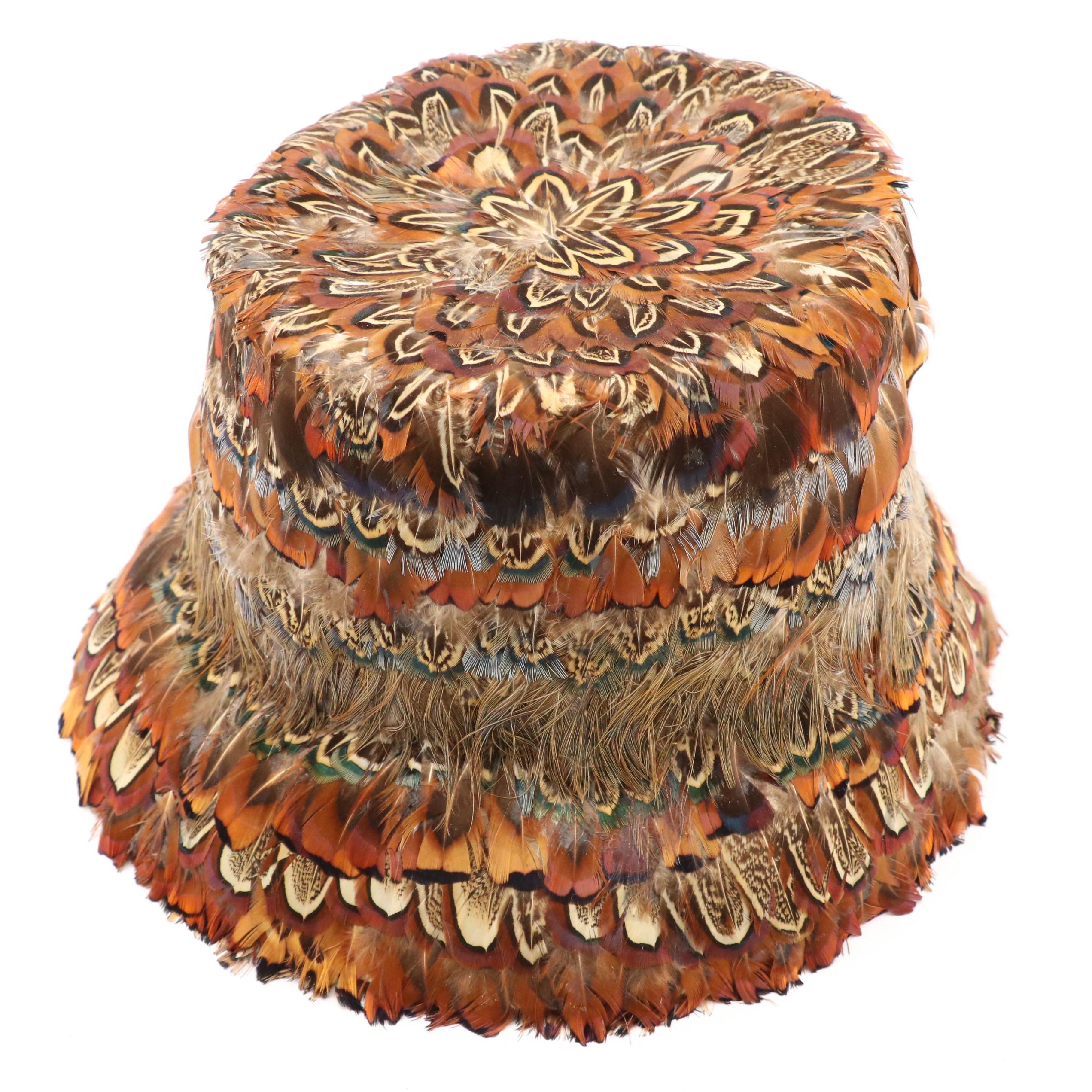 Natural Pheasant Plumage Feather Bucket Hat with Box