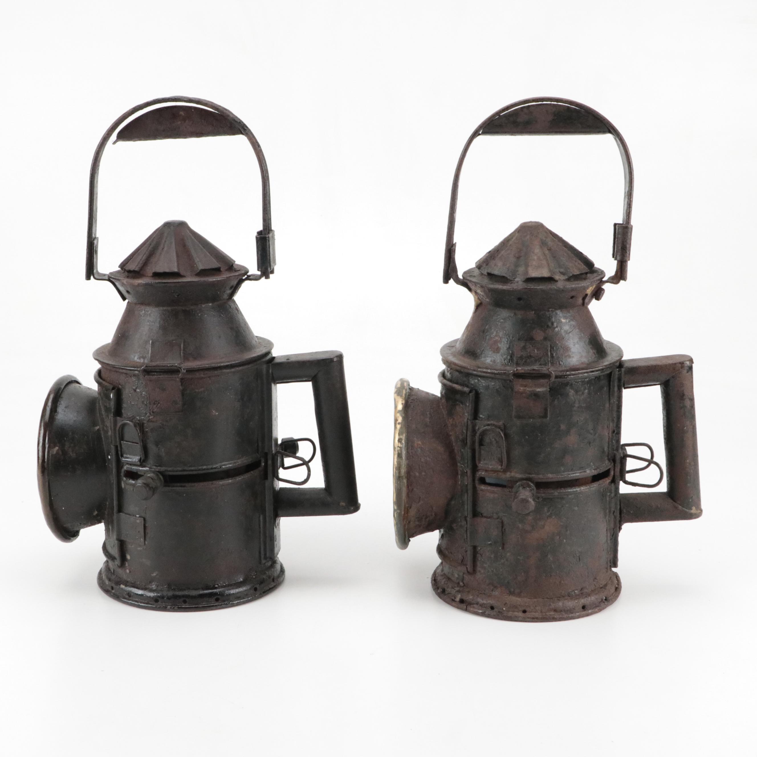 Red and Green Glass Filtered Railroad Signal Lanterns