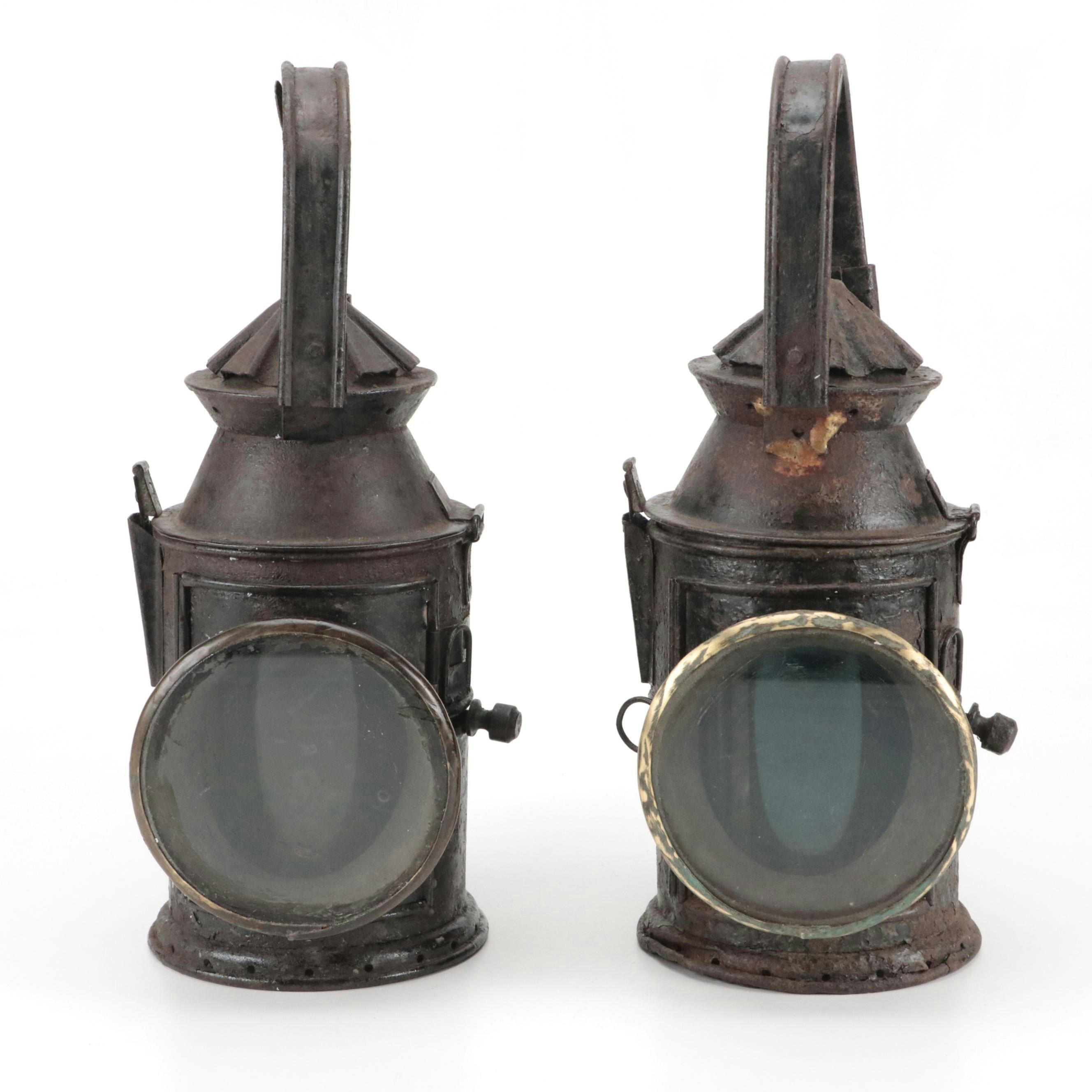 Red and Green Glass Filtered Railroad Signal Lanterns