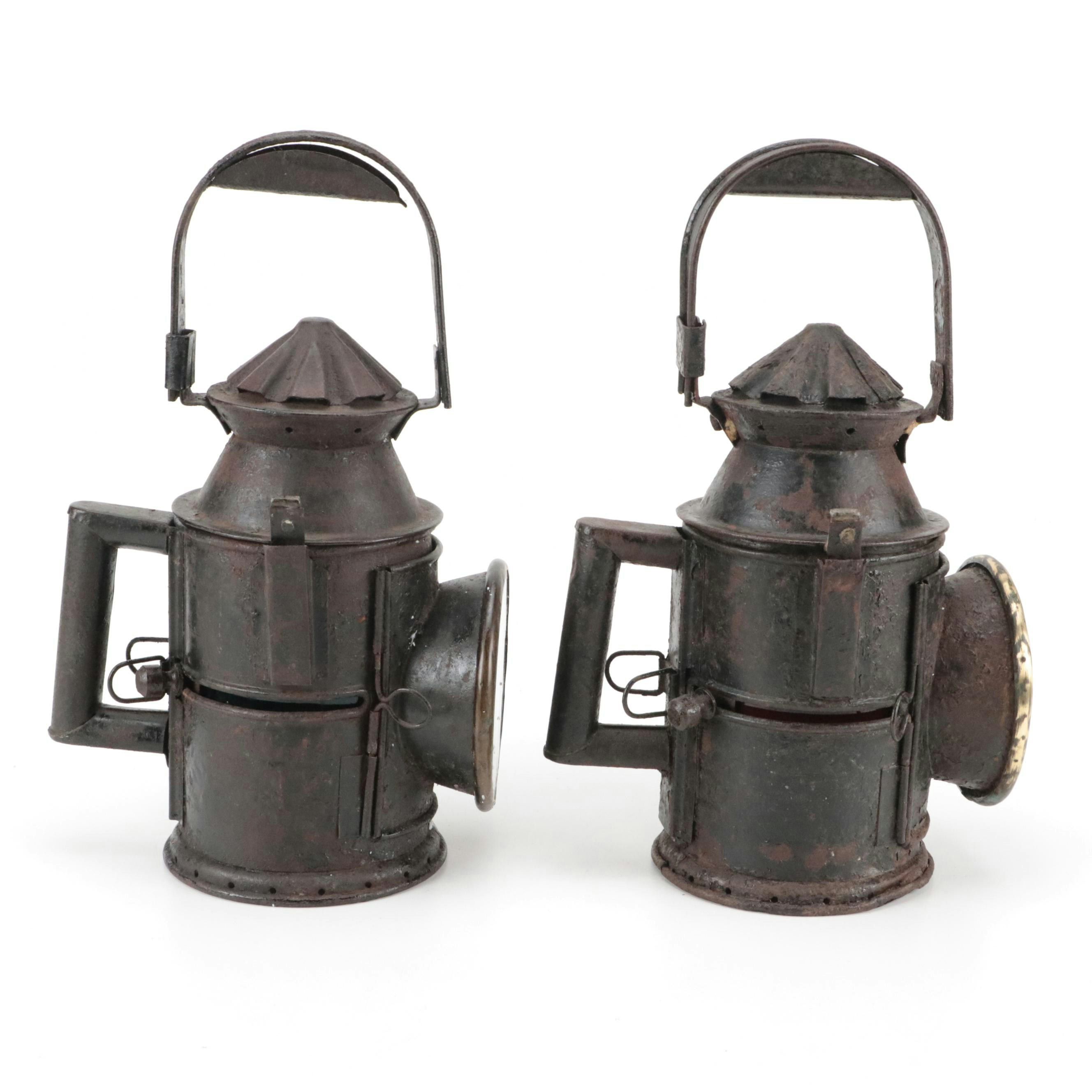 Red and Green Glass Filtered Railroad Signal Lanterns