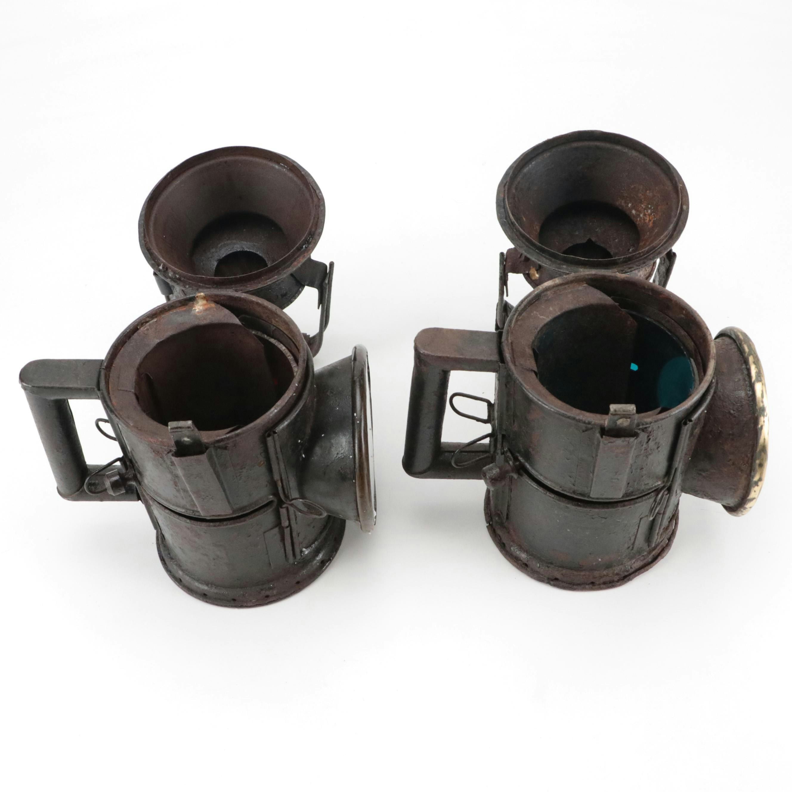 Red and Green Glass Filtered Railroad Signal Lanterns