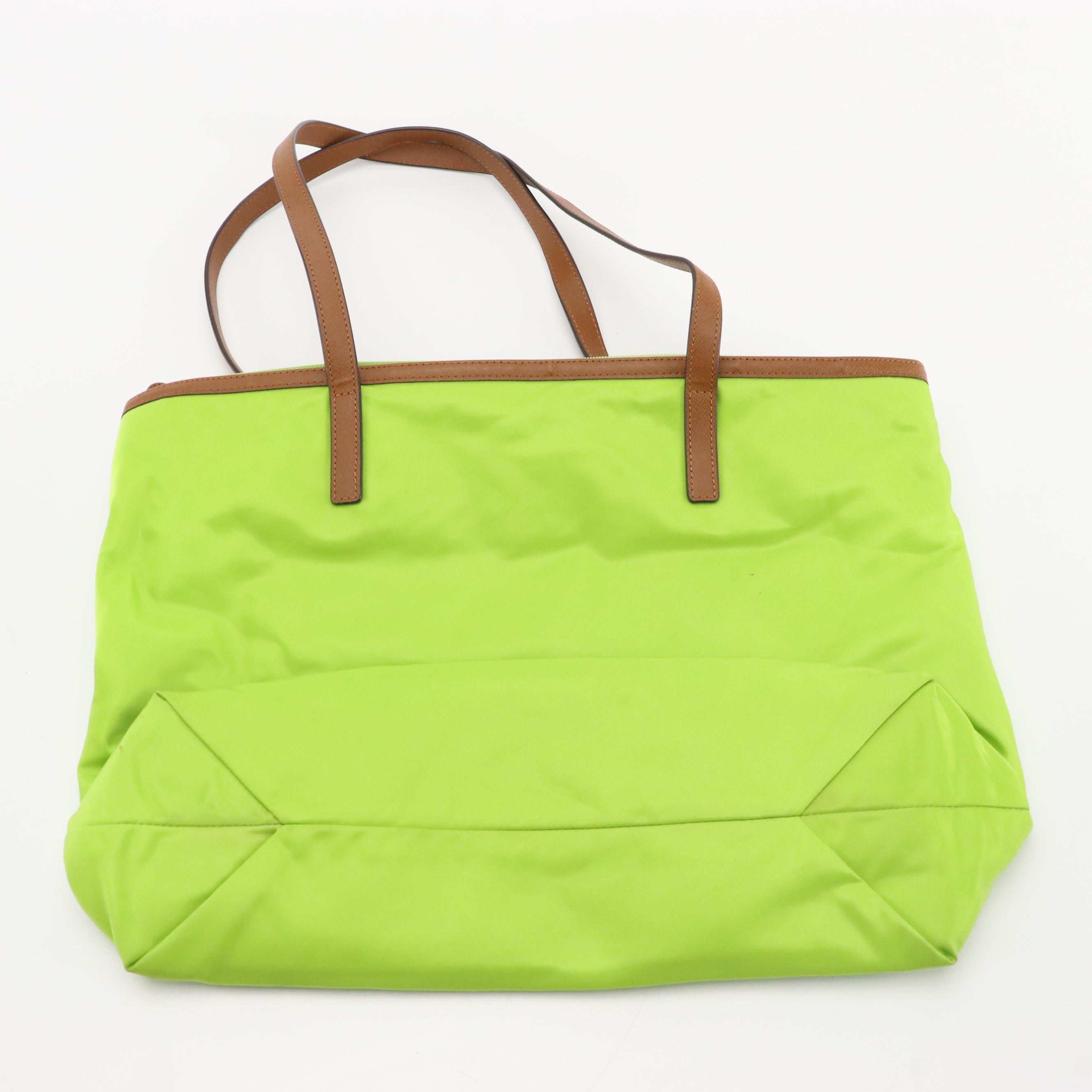 Michael Kors Zippered Shoulder Totes in Cherry Red and Lime Green Nylon