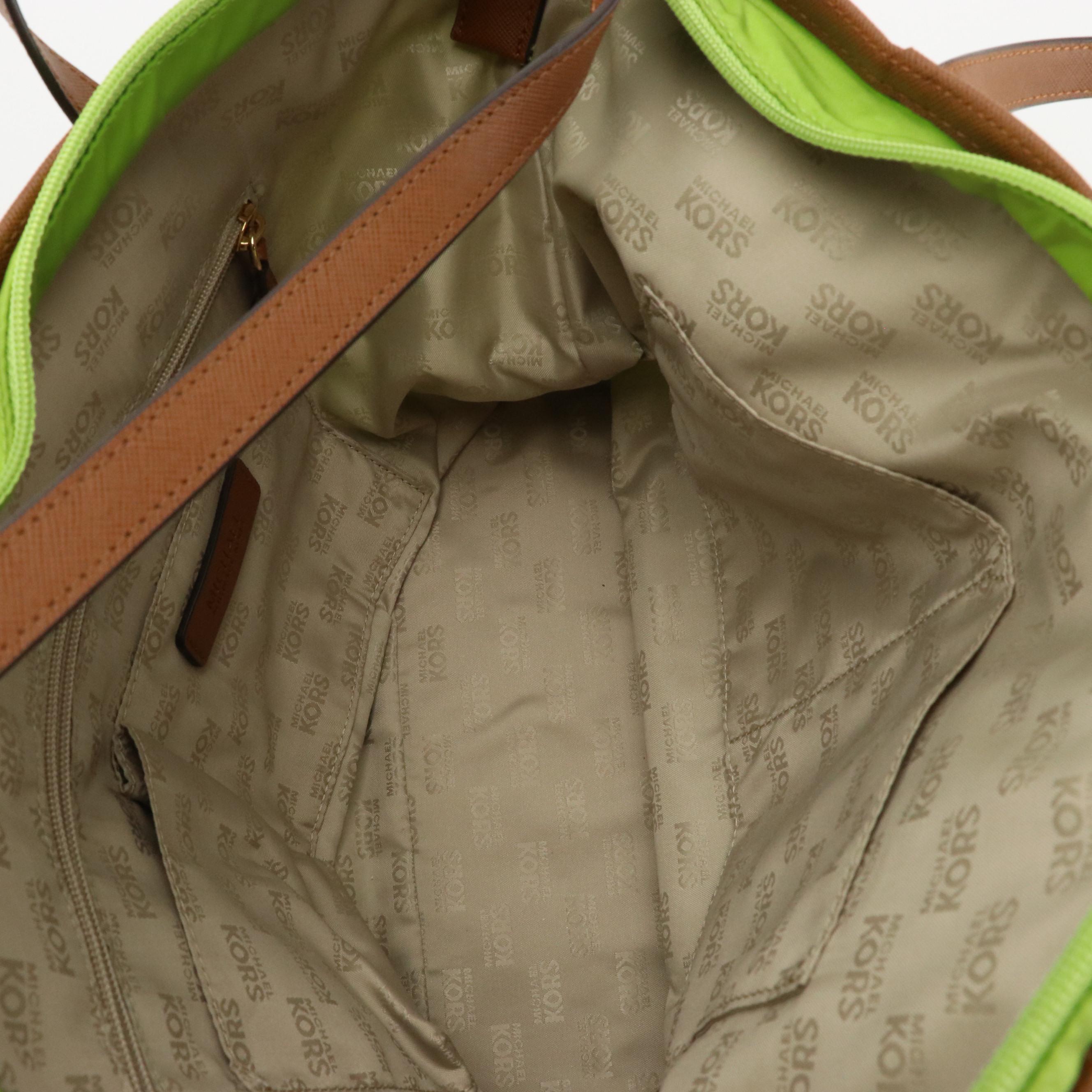 Michael Kors Zippered Shoulder Totes in Cherry Red and Lime Green Nylon