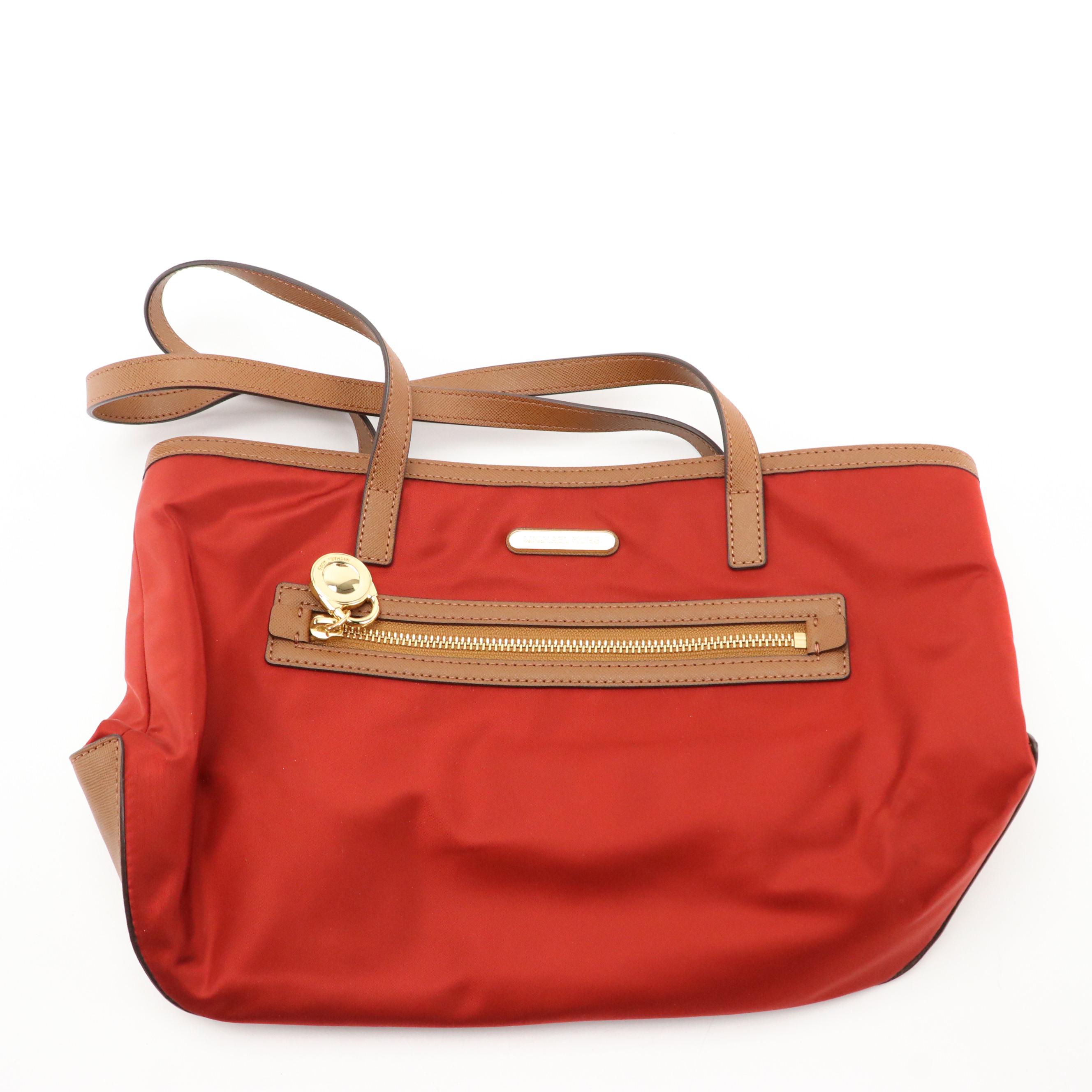 Michael Kors Zippered Shoulder Totes in Cherry Red and Lime Green Nylon