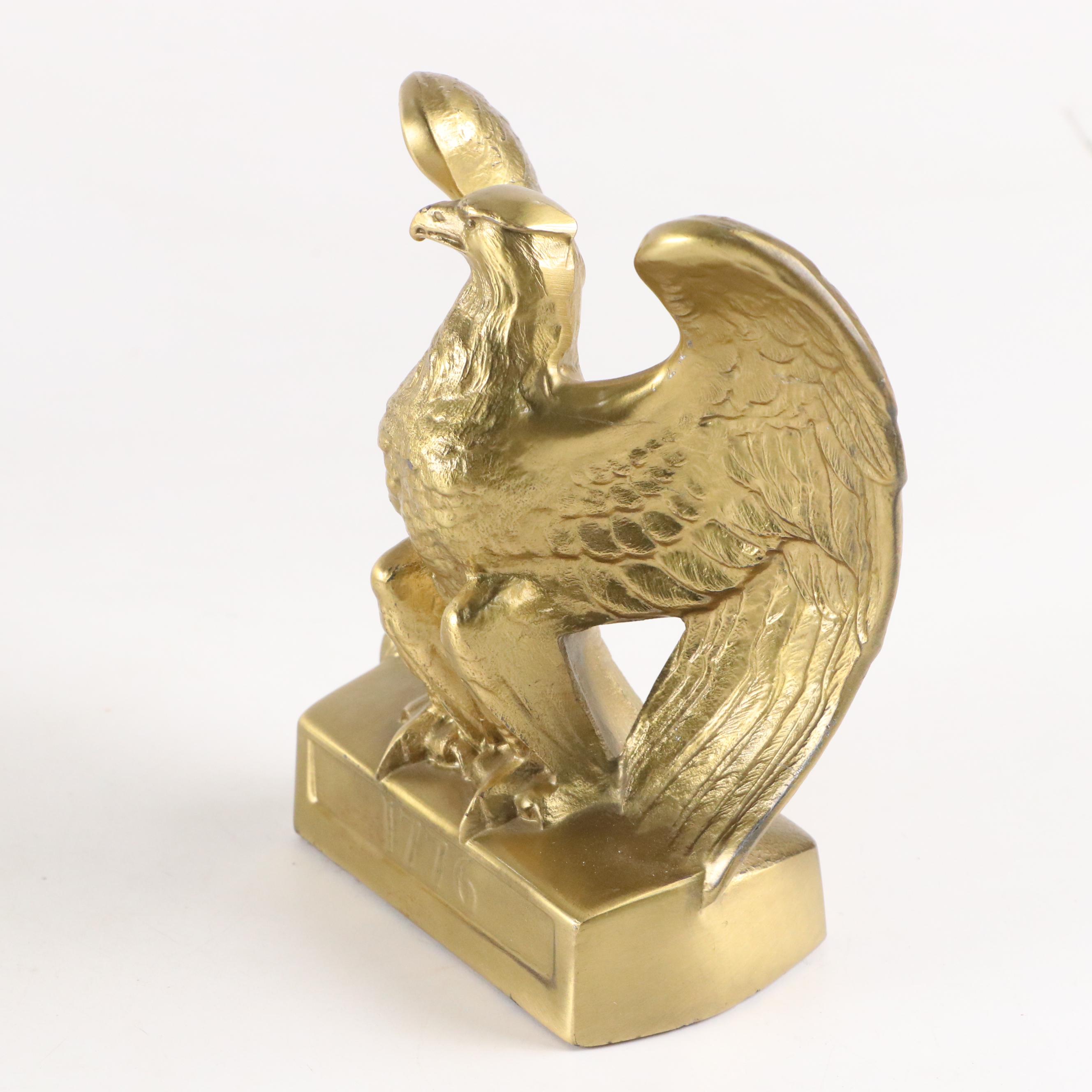 Brass Double Arm Student Lamp with PM Craftsman American Eagle Brass Bookends