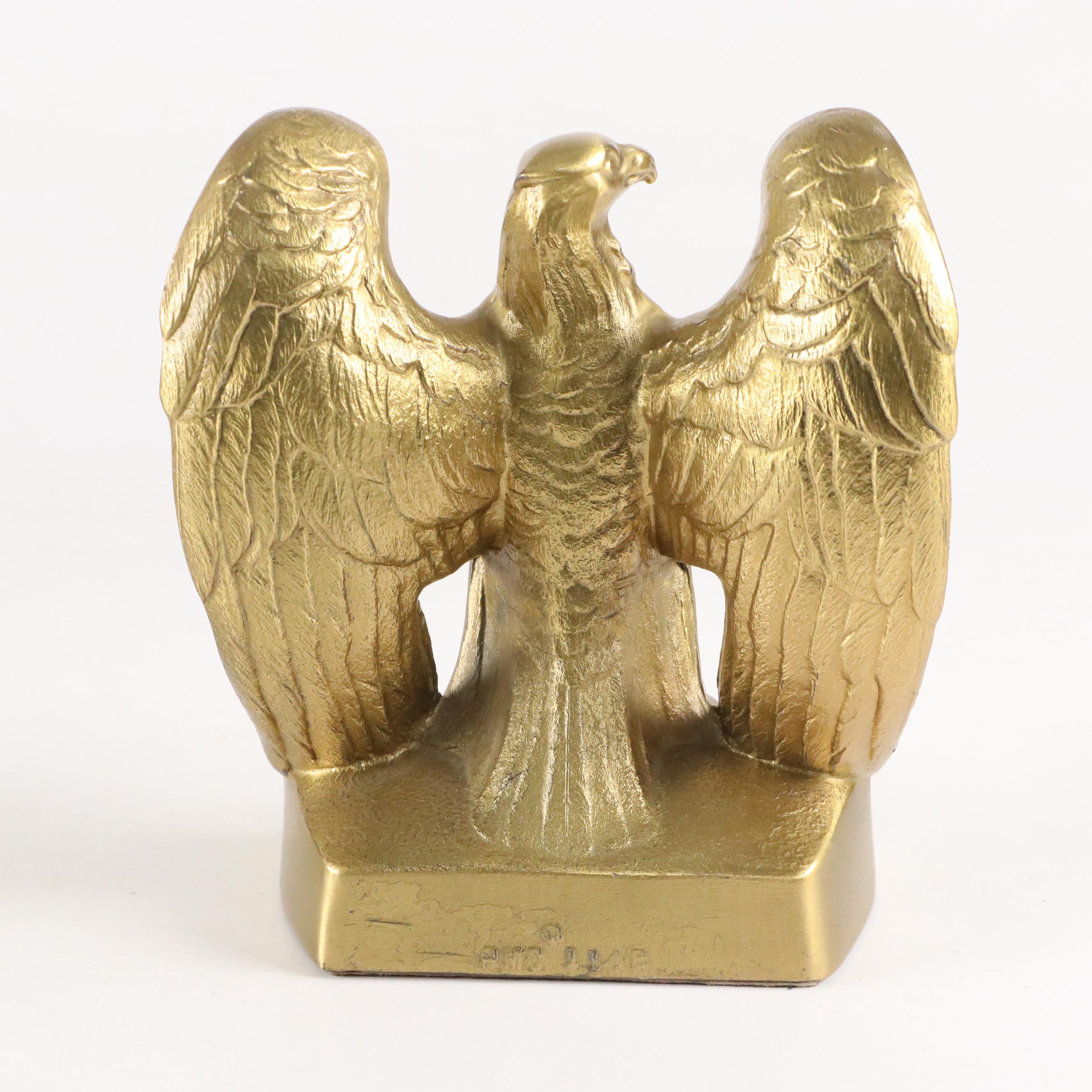 Brass Double Arm Student Lamp with PM Craftsman American Eagle Brass Bookends