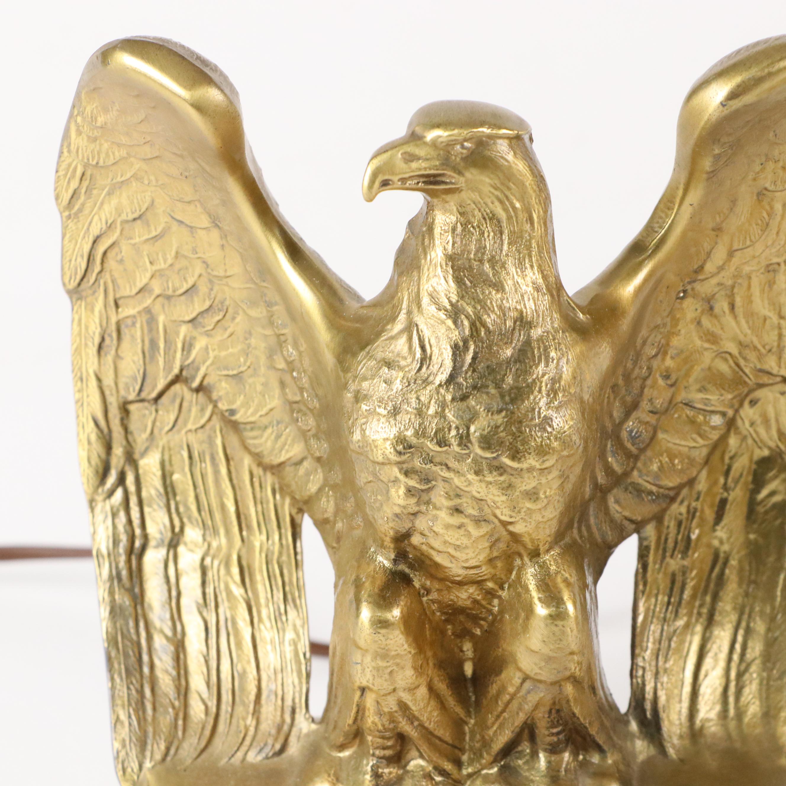 Brass Double Arm Student Lamp with PM Craftsman American Eagle Brass Bookends