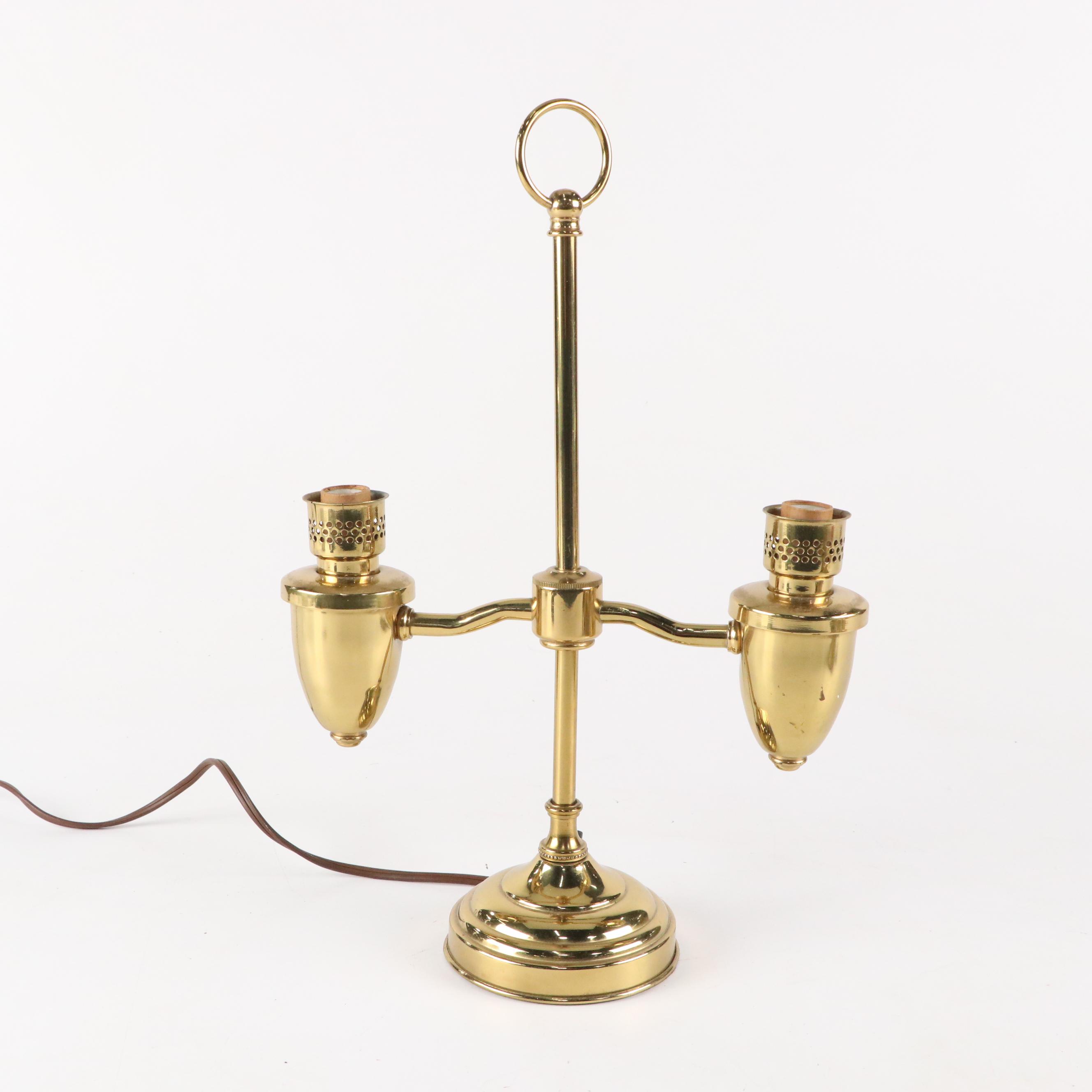 Brass Double Arm Student Lamp with PM Craftsman American Eagle Brass Bookends