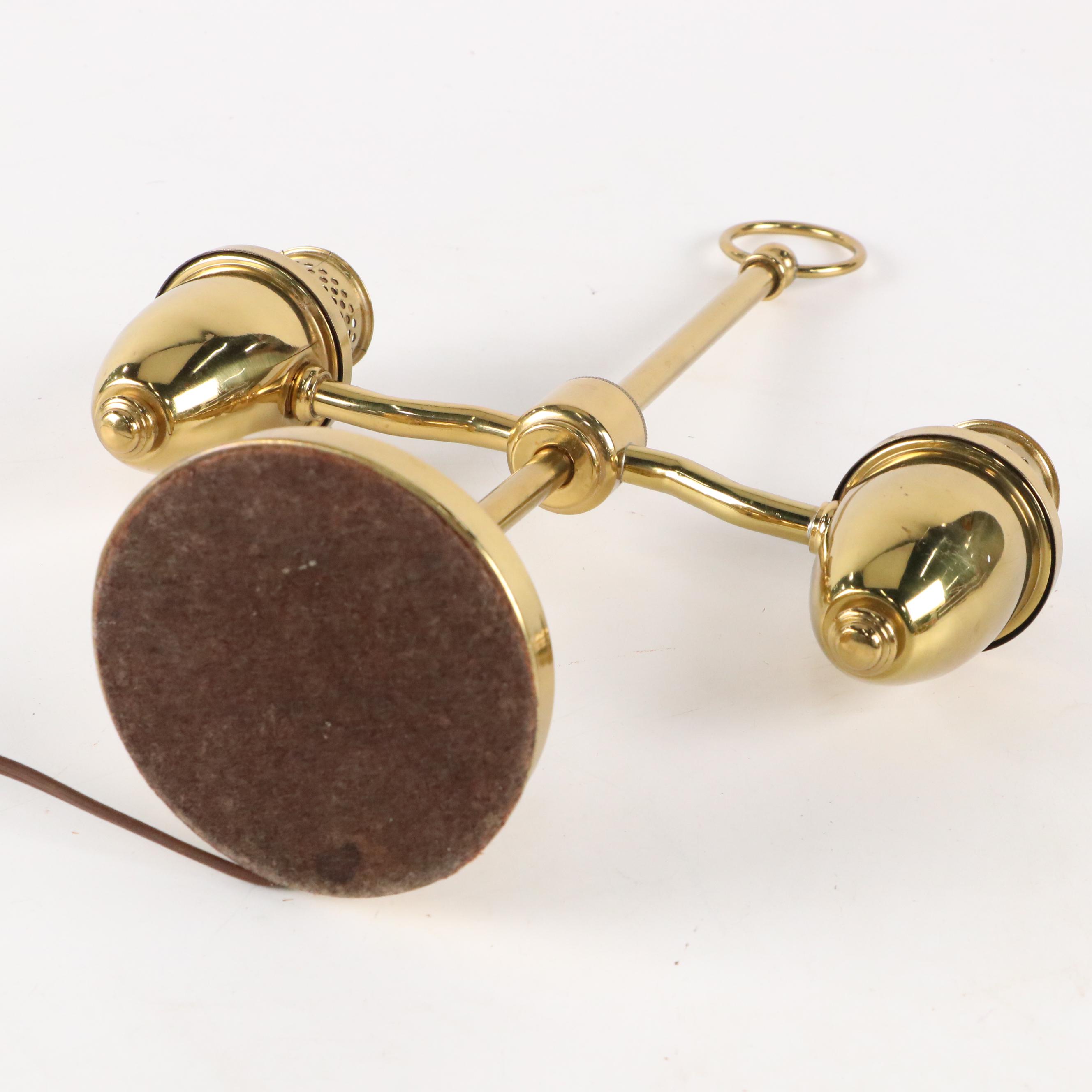 Brass Double Arm Student Lamp with PM Craftsman American Eagle Brass Bookends