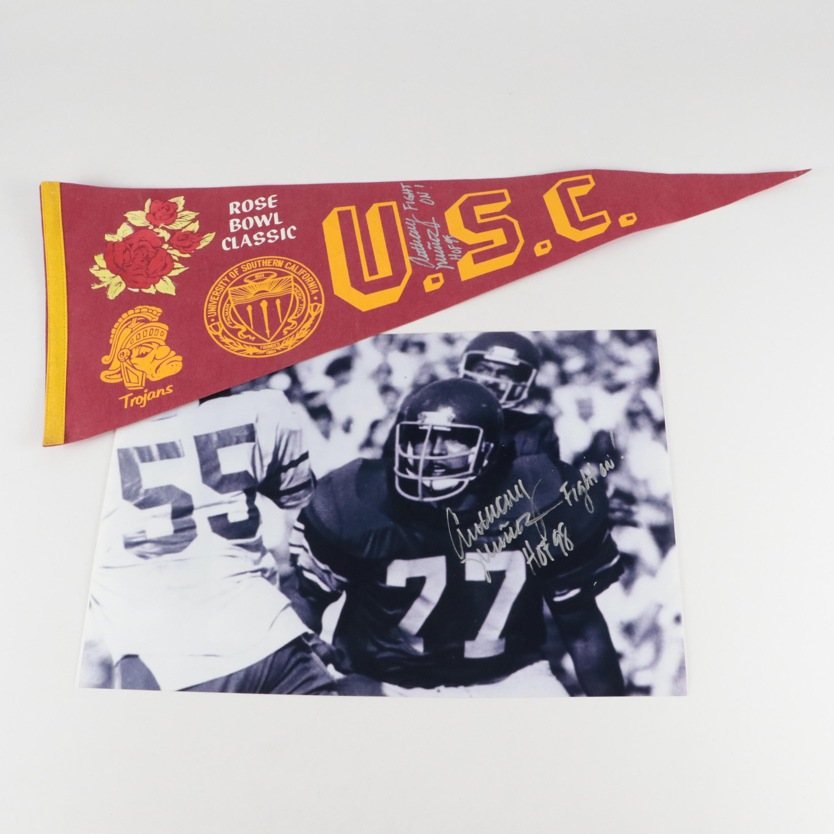 Anthony Muñoz Signed USC Rose Bowl Pennant and Print