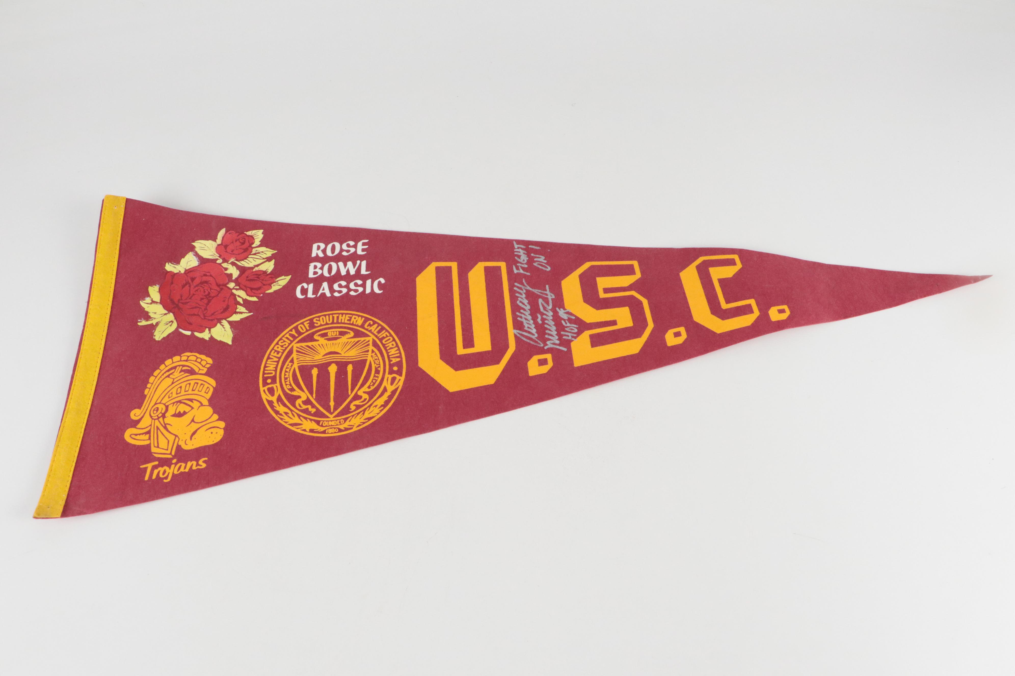 Anthony Muñoz Signed USC Rose Bowl Pennant and Print
