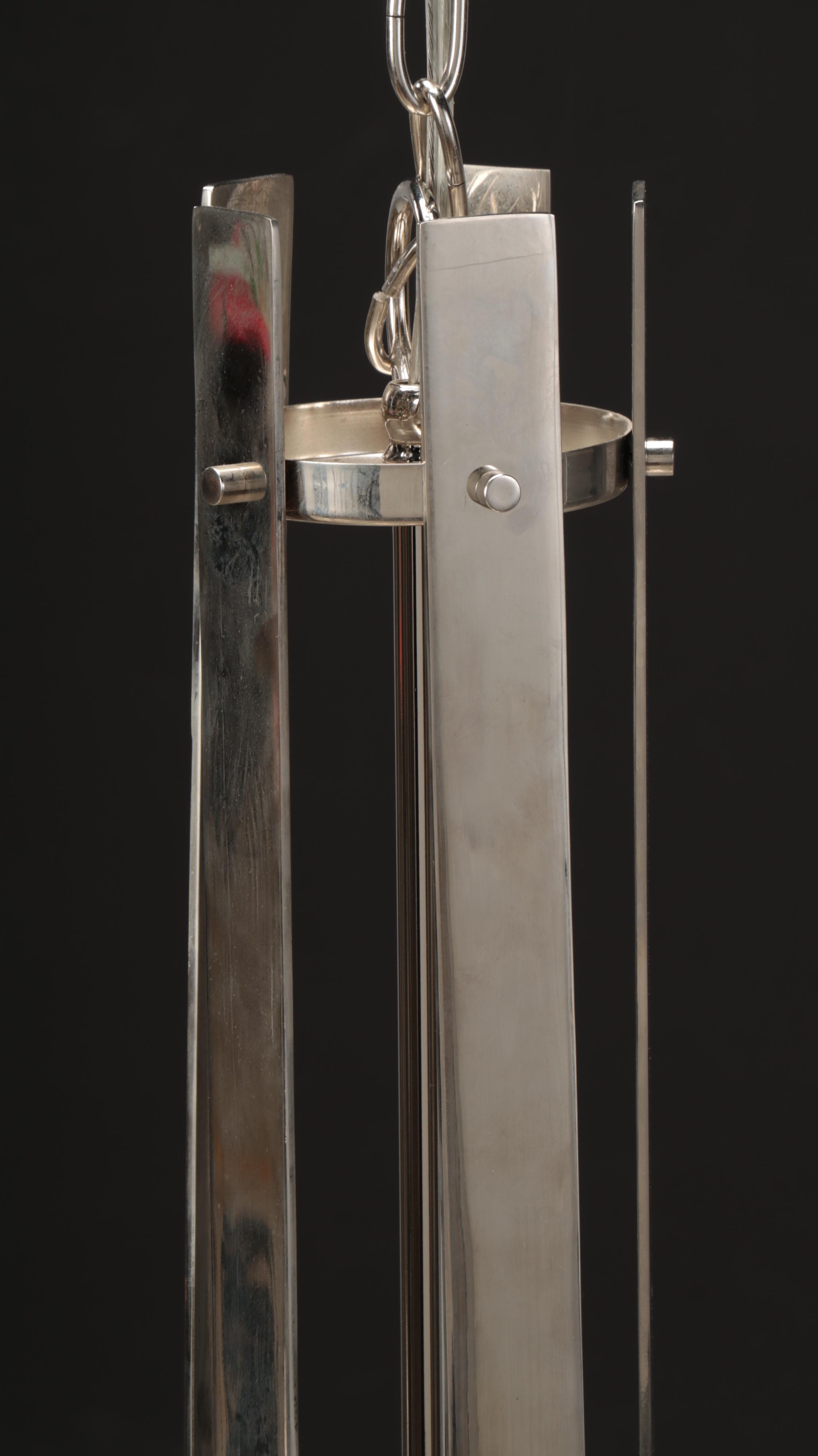 MCM Style Chrome With White Shade Five Arm Chandelier