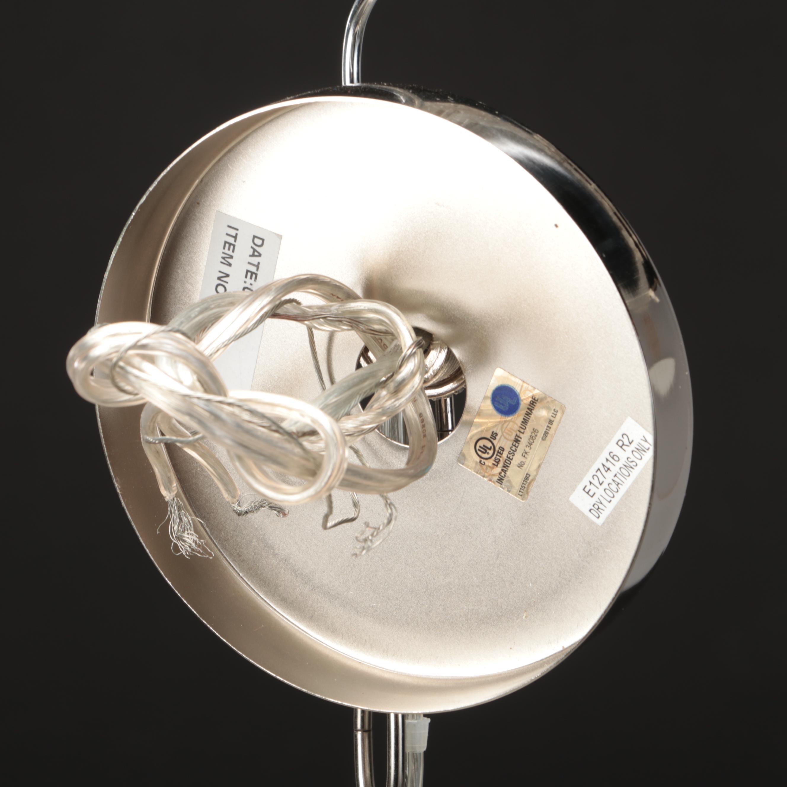 MCM Style Chrome With White Shade Five Arm Chandelier