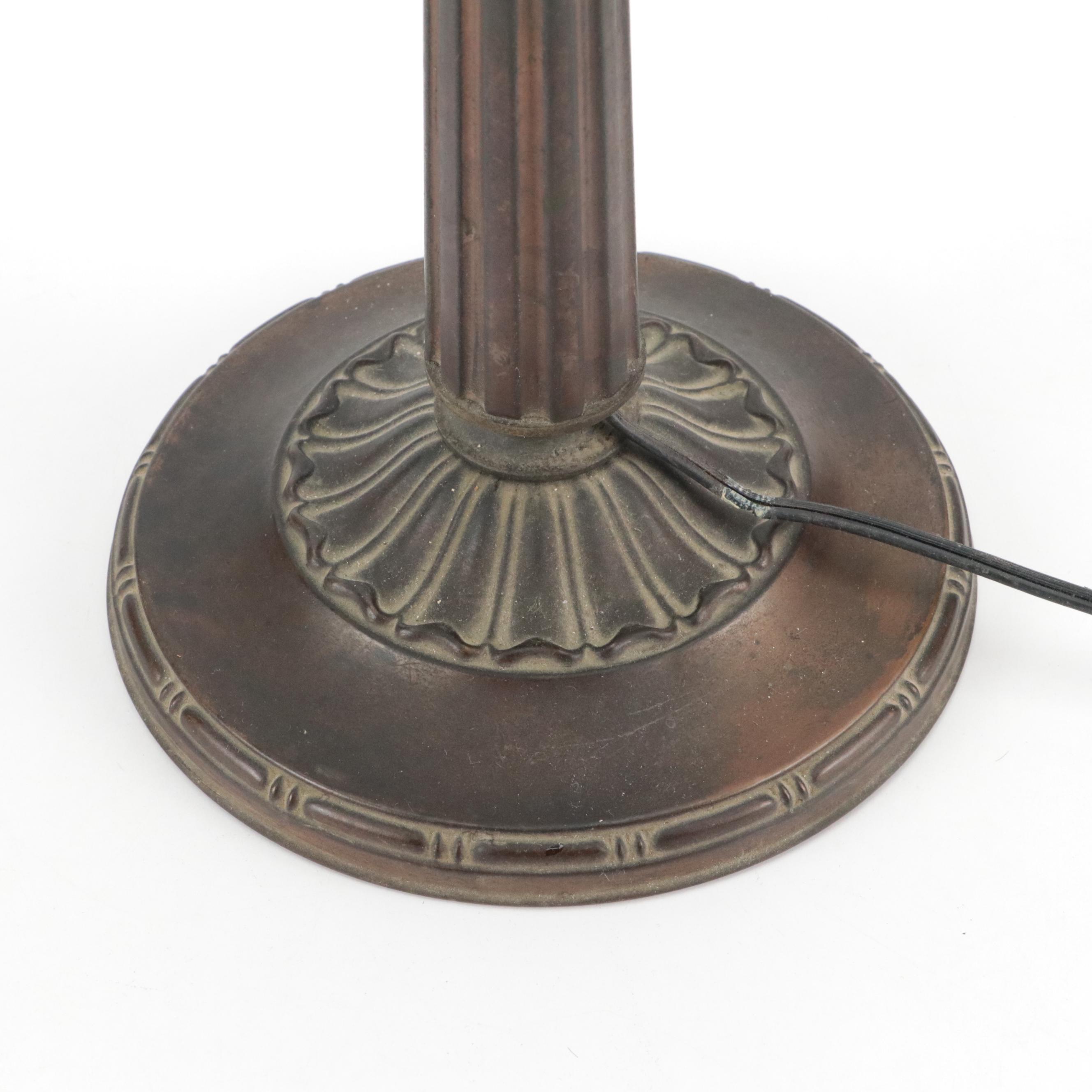 Emeralite Art Deco Cast Metal Banker's Lamp with Cased Green Glass Shade